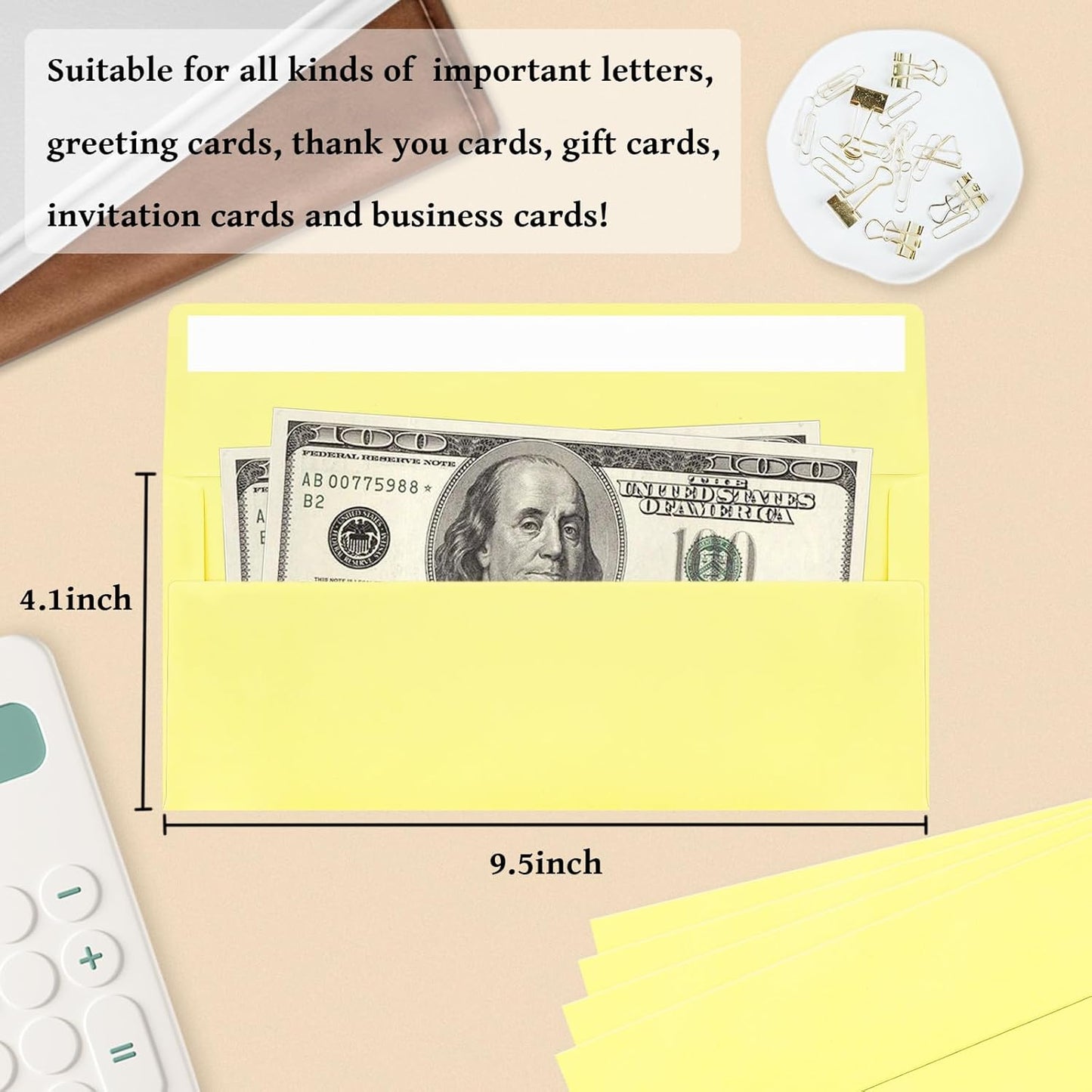 200 Pack #10 Business Envelopes, Light Yellow Standard Envelopes Self Seal, Letter Size Mailing Envelopes for Checks Letters Invoices Christmas Birthday Graduation Wedding, 4 1/8 x 9 1/2 Inch