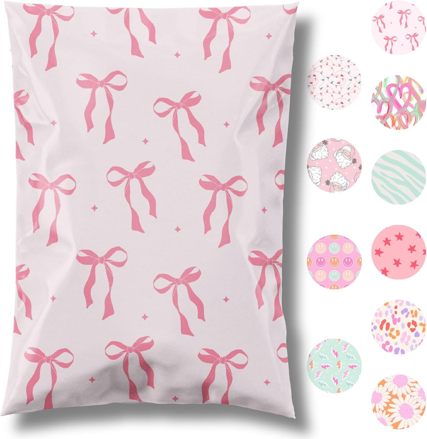 10x13 Designer Poly Mailer 100 Pack Heavy Duty Waterproof Self Seal Shipping Bags for Small Business Large Mailing Envelopes Bulk Tear Resistant Packaging Pink Bows Coquette