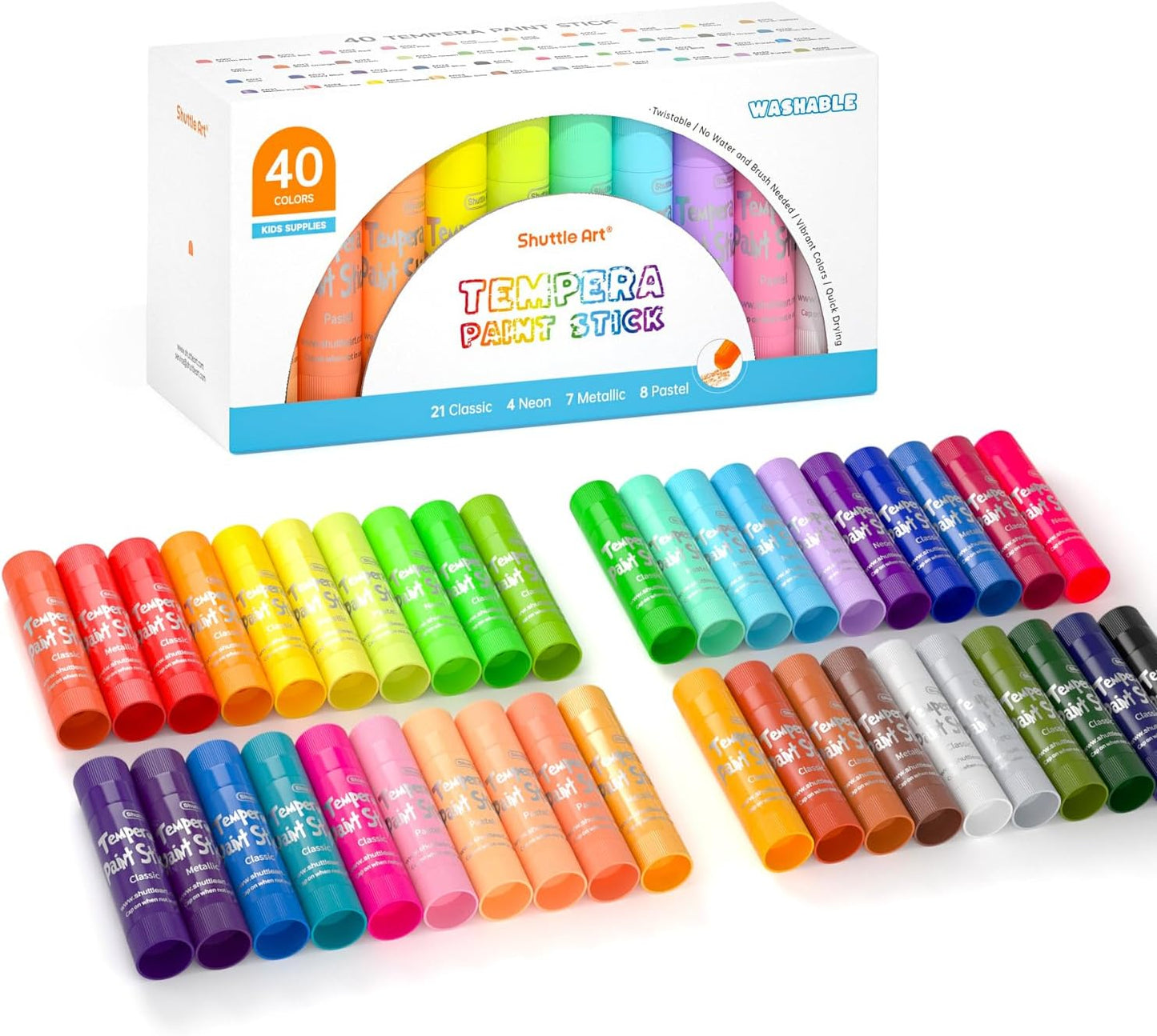 Tempera Paint Sticks, 40 Colors Solid Tempera Paint for Kids, Super Quick Drying, Works Great on Paper Wood Glass Ceramic Canvas