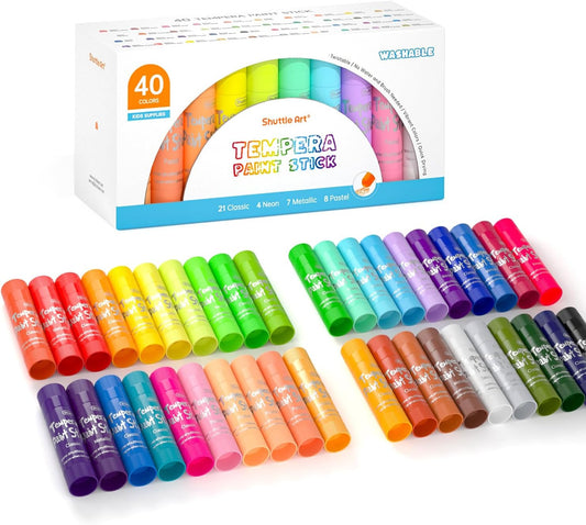 Tempera Paint Sticks, 40 Colors Solid Tempera Paint for Kids, Super Quick Drying, Works Great on Paper Wood Glass Ceramic Canvas