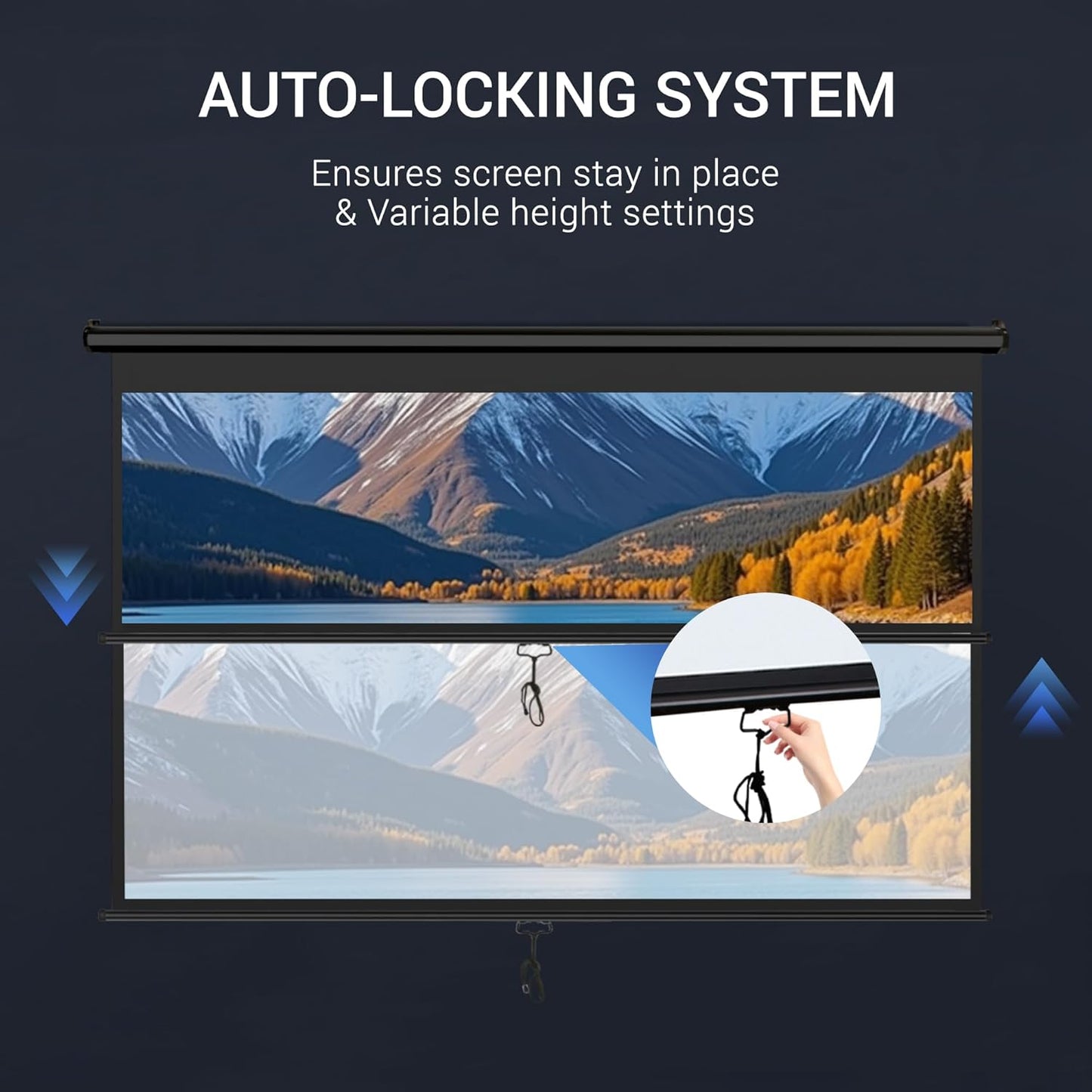 ZENY Outdoor Projector Screen Pull Down 80 Inch 16:9 HD Projection Screen, Roll Down Ceiling Projector Screen, Portable Indoor Outdoor Movie Screen