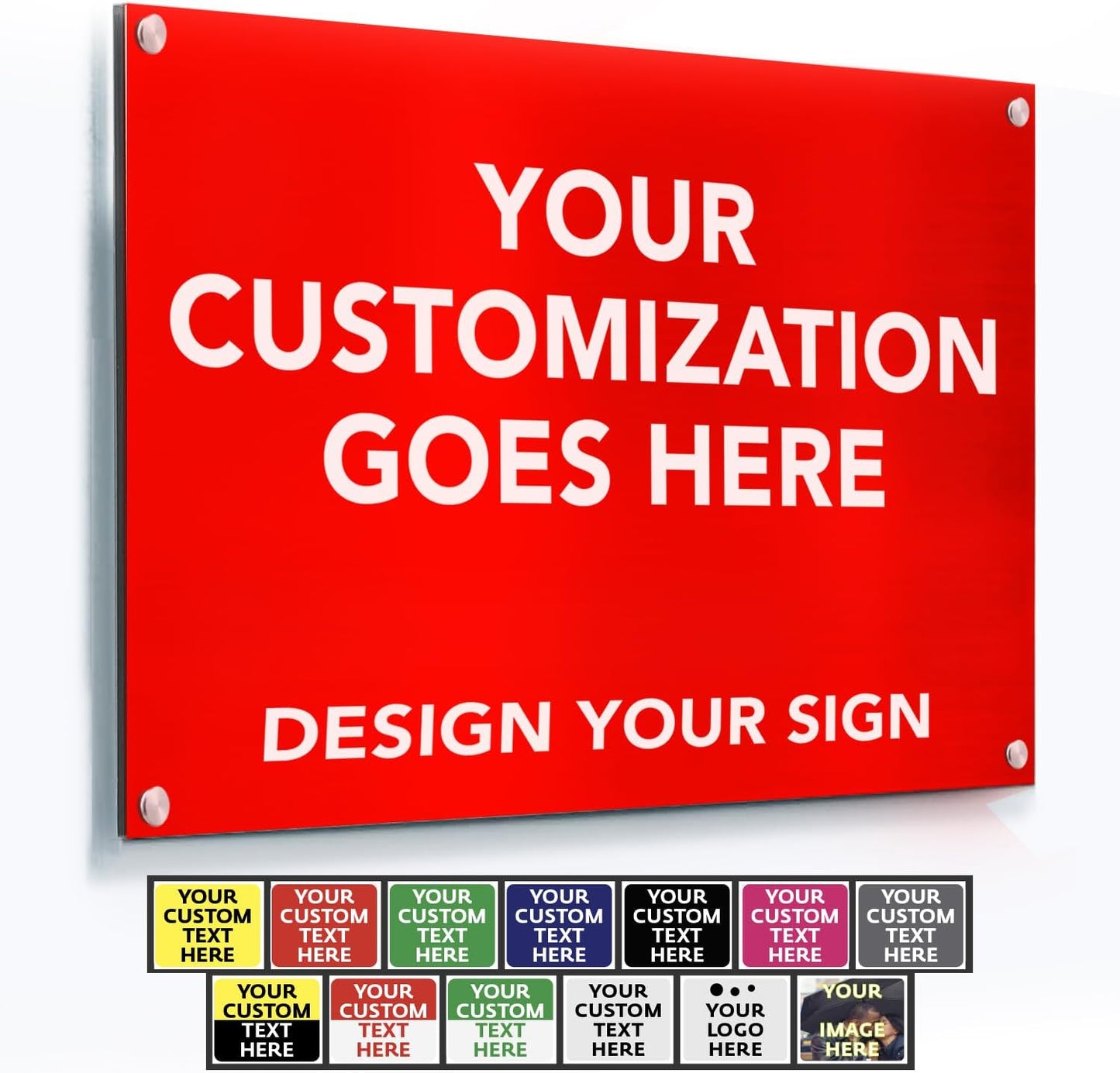 SPEEDYORDERS Custom Outdoor Metal Signs, Personalized Aluminum Signs, Customized Safety Signs, Metal Business Signs, Waterproof Outdoor Business Signs, White Aluminum (Red Background, 20x20 In)