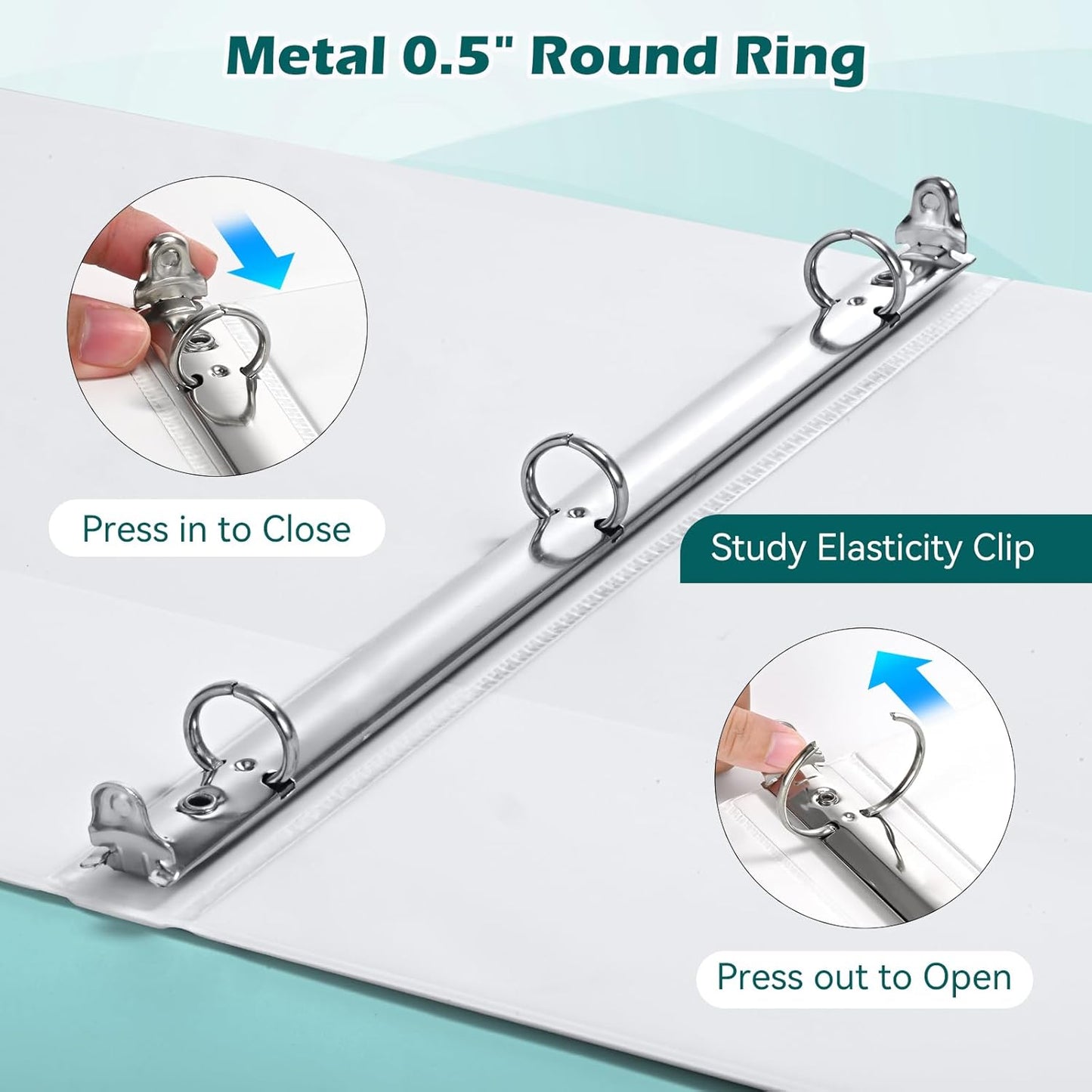 3 Ring Binder 0.5 Inch 12 Pack, 0.5" Clear View with Round Rings, PVC-Free,Holds for 100 Sheets 8.5" x 11" US Letter Size Paper, Durable White Binders Perfect for Office,School and Home