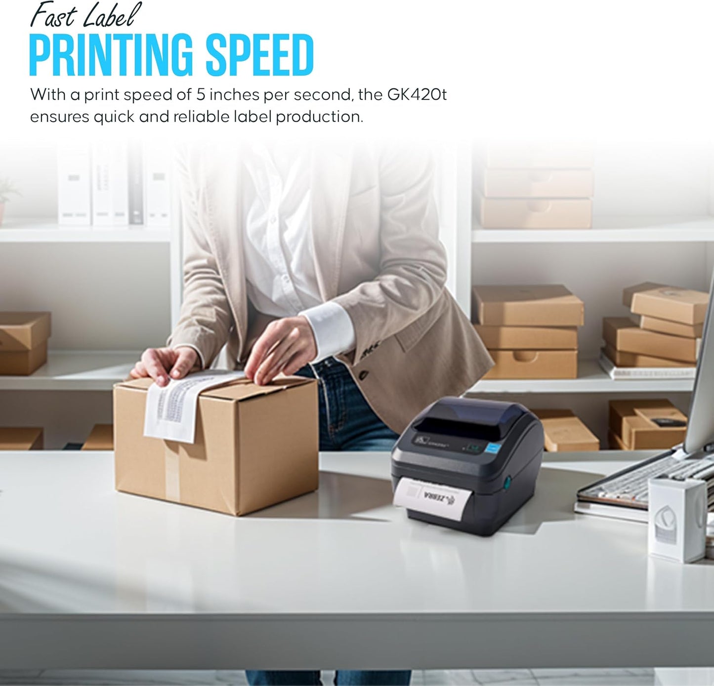 GK420T Zebra Thermal Transfer Monochrome Desktop Printer for Labels, Receipts, Barcodes, Tags, and Wrist Bands - with USB, Ethernet Port Connectivity & Microfiber Cleaning Cloth