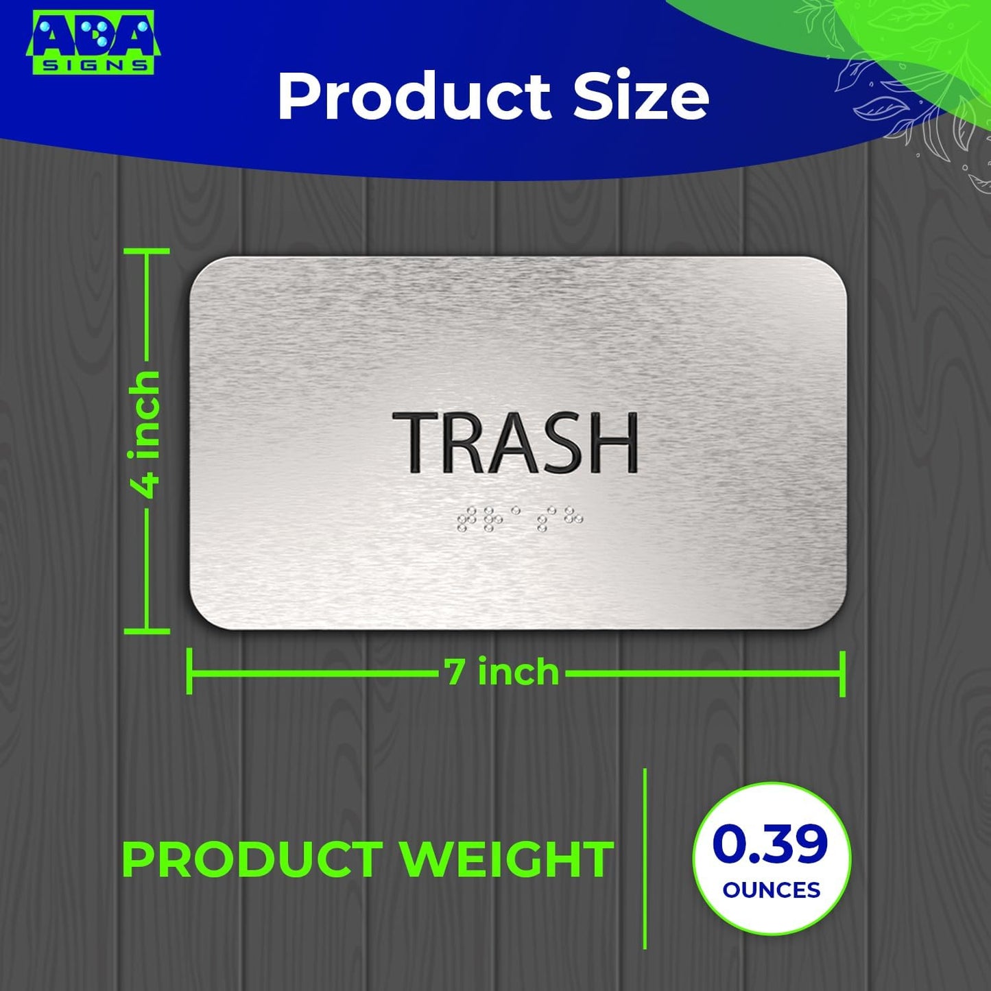 ADASigns Trash Sign 7”x4” - Durable Brushed Aluminum with Grade 2 Braille - Easy Installation with Strong Adhesive Tape - ADA Compliant Signs for businesses, Restaurants & Retail Stores