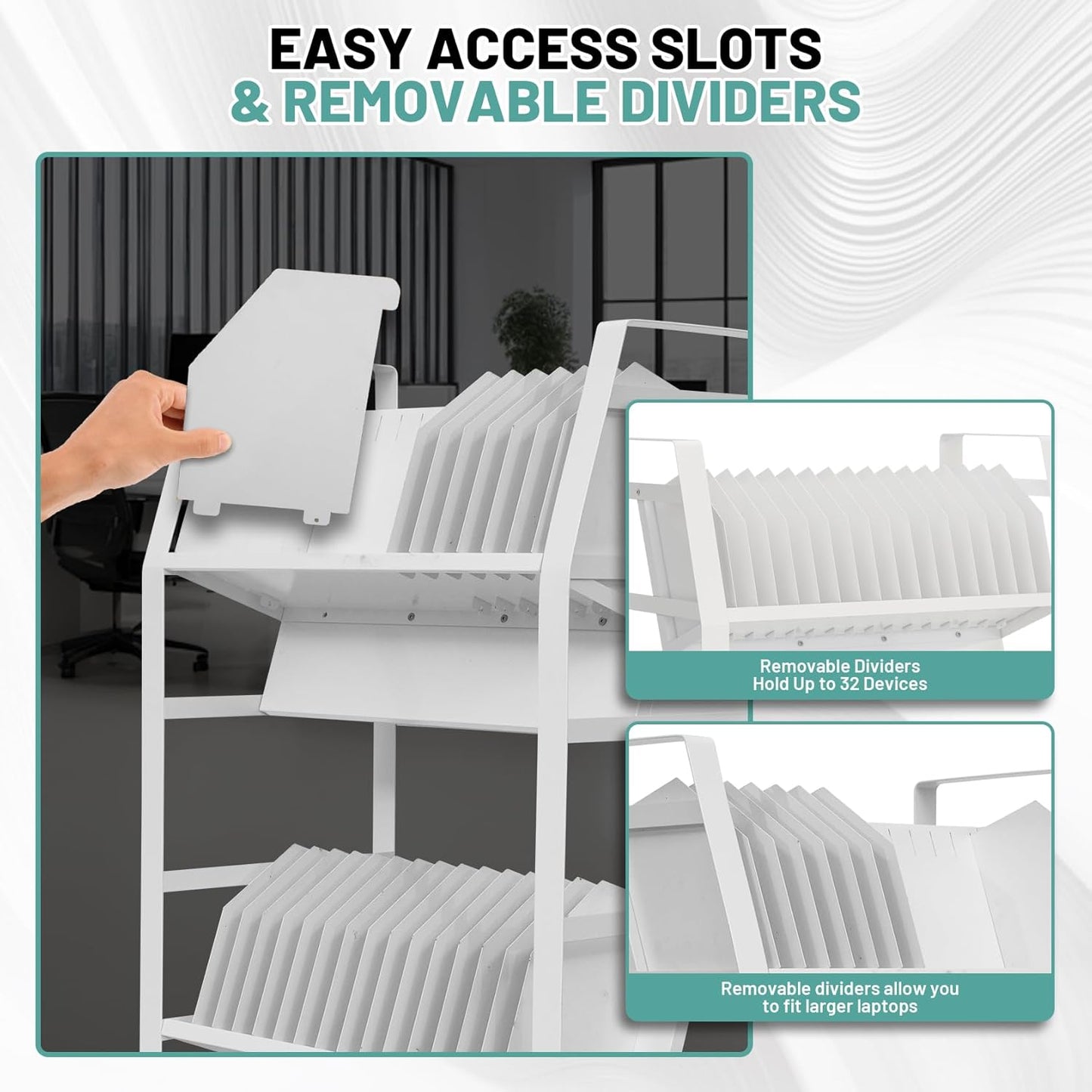 32 Device Mobile Open Charging Cart, Charging Station Rack with Easy Access and Removable Slots, Charging Storage Cart with Cable Management for Tablets, Chromebooks, Laptop Computers