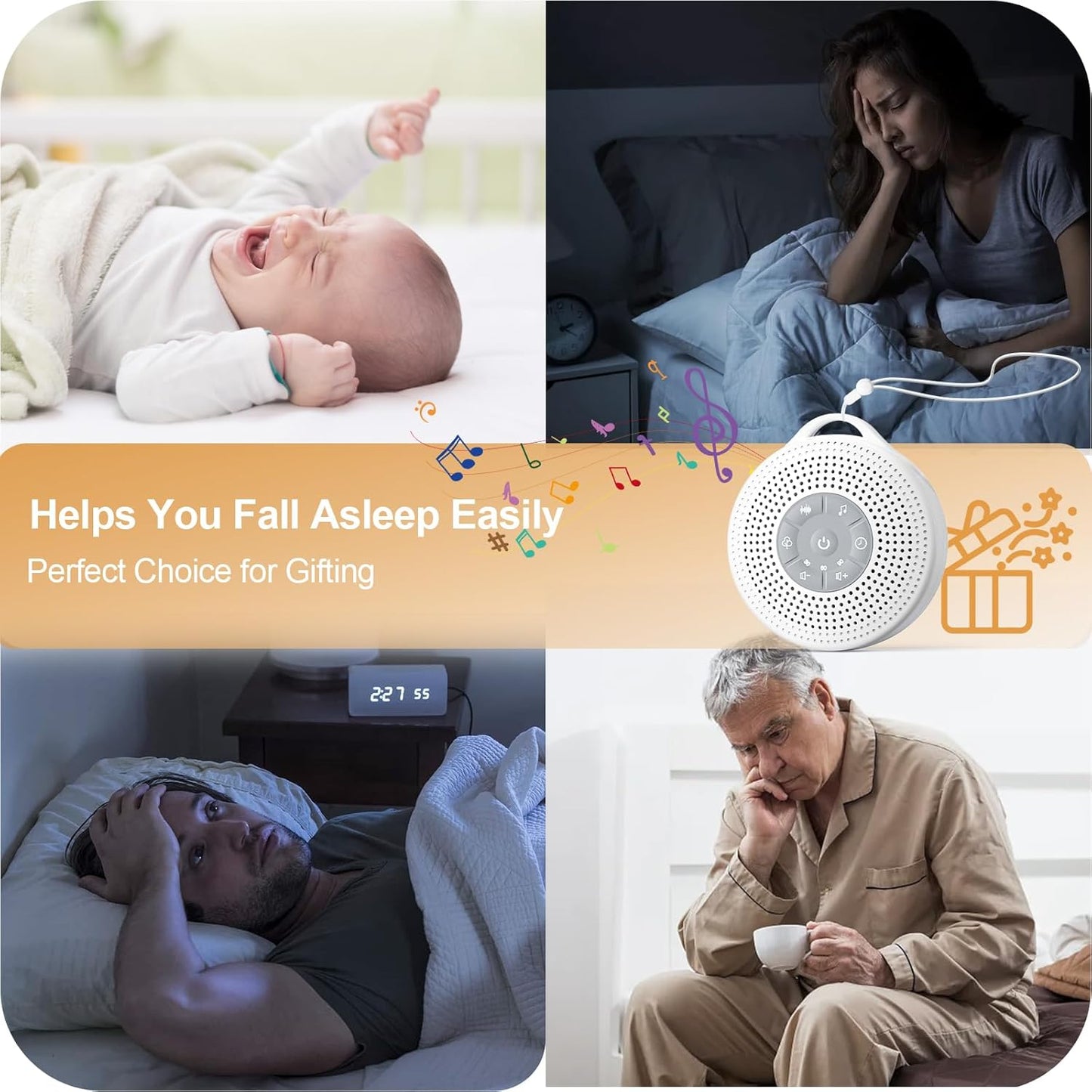 Portable Baby Sound Machine, White Noise Machine with 21 Soothing Sounds, 3 Timer and Memory Function, 2000mAh Powerful Battery, White Noise Sound Machine for Baby Adult (Gray, Normal)