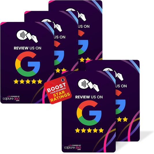 NFC Business Google Review Tap Card, Contactless, Enhances SEO, Saves Time, User-Friendly, Reusable, Boosts Online Presence & Encourages Business Feedback (Purple, 5-Pack Google Cards)