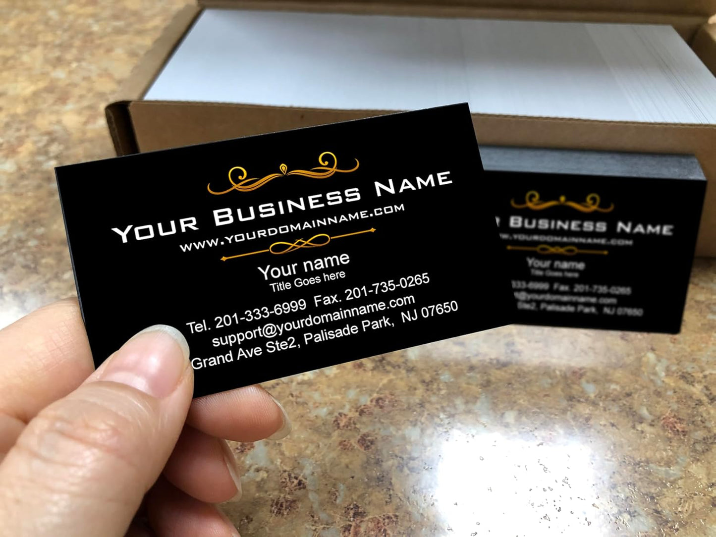 Simple Custom Premium Business Cards, Available 100,250,500,1000pcs, Full color 2sides - Black front-White back, 16pt Cover Stock (350gsm-Thick paper), Made in The USA