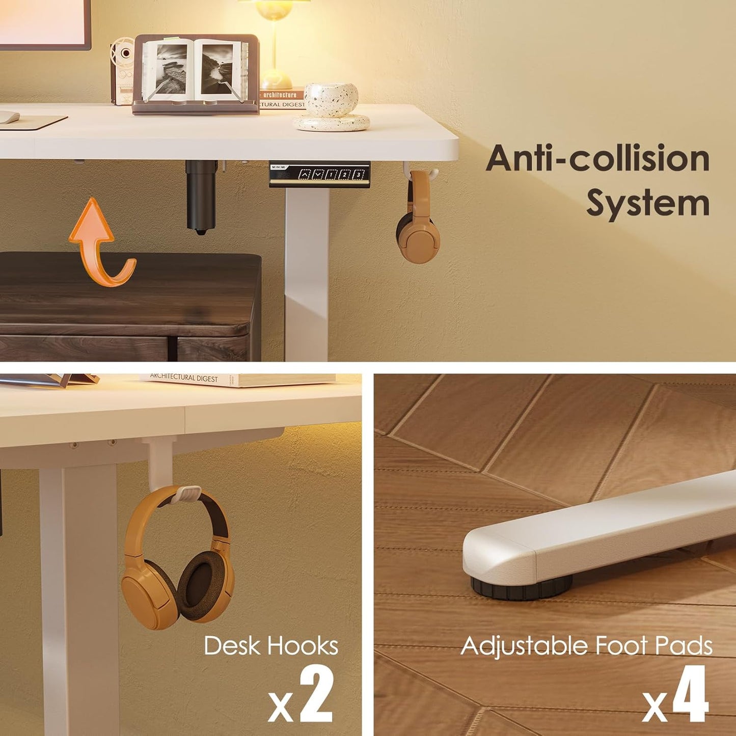 Monomi Electric Standing Desk, 63 x 28 inches Height Adjustable Ergonomic Home Office Sit Stand Up Desk with Memory Preset Controller (White Top/White Frame)