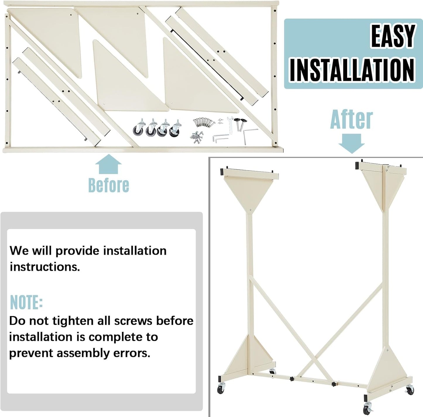 Estune Mobile Blueprint Holder Rack Adjustable Mobile Blueprint Holder with 4 Wheels Fits 23 Clamps 24" - 42" Hanging Clamps Poster Display Storage Organizer Stand for File Display Plan Office Home