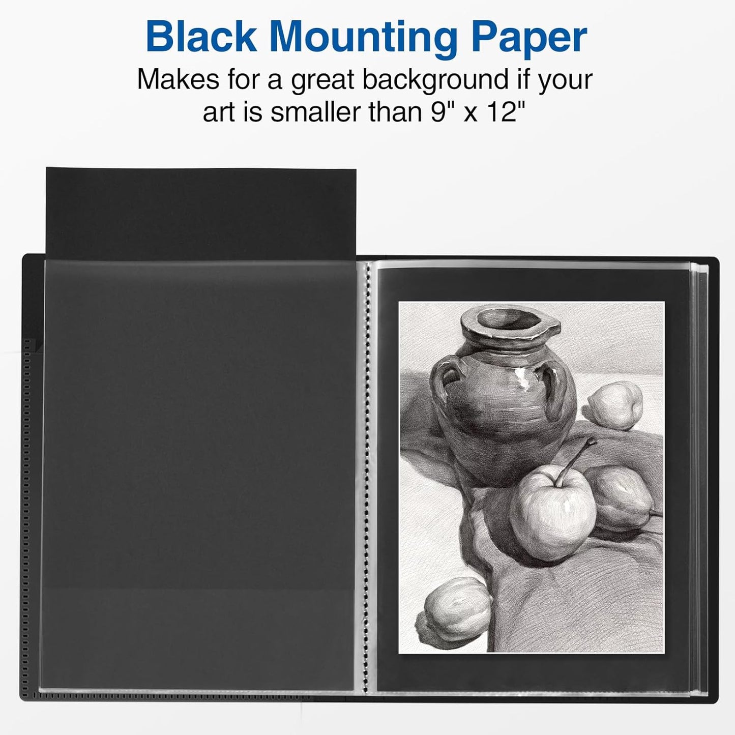 Sooez Art Portfolio 9x12, 24 Pockets with 24 Black Paper, Binder with Plastic Sleeves, Display 48 Pages, Presentation Book for Artwork, Folders Binder for Office School