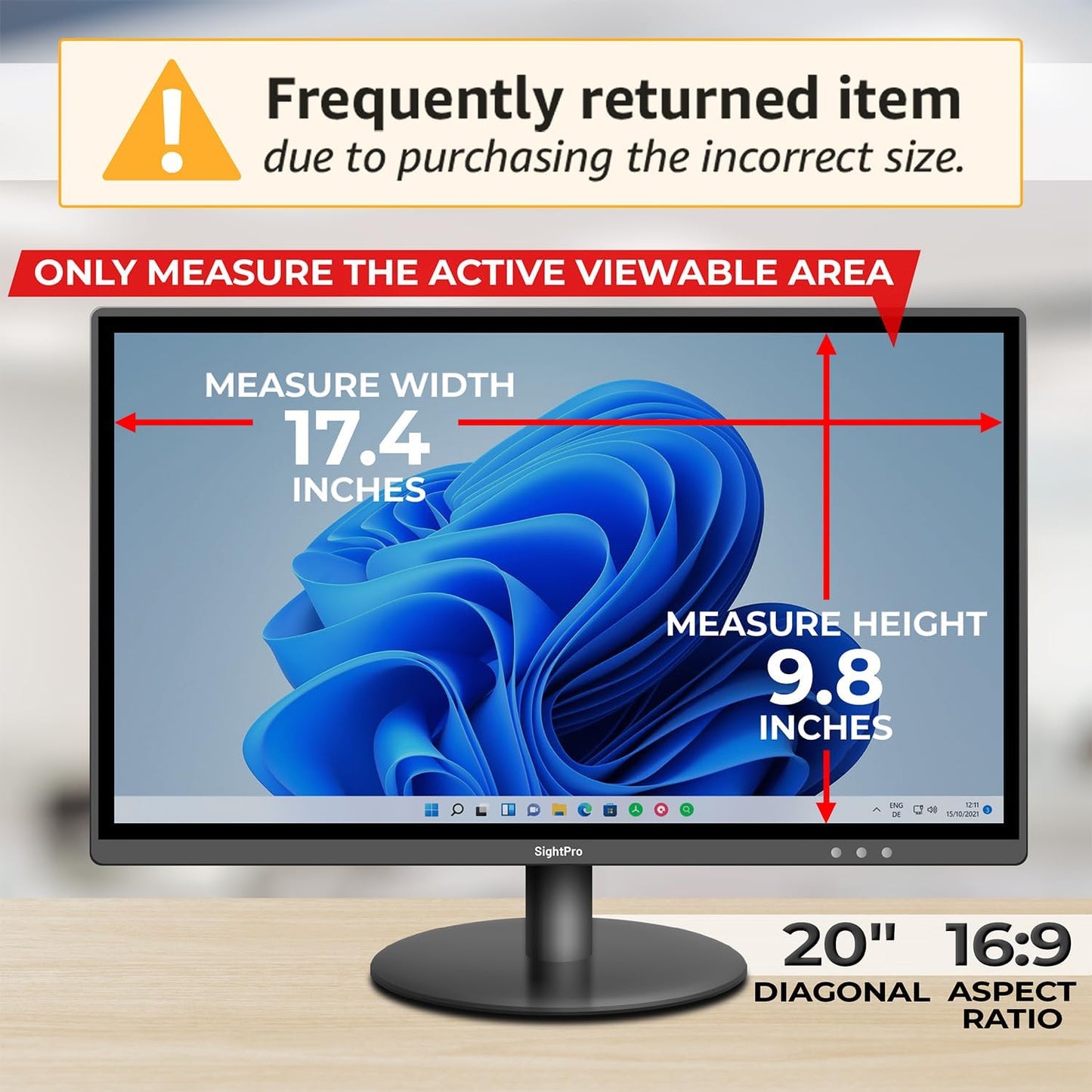 20 Inch 16:9 Computer Privacy Screen Filter for Monitor - Privacy Shield and Anti-Glare Protector (17 7/16" x 9 13/16")