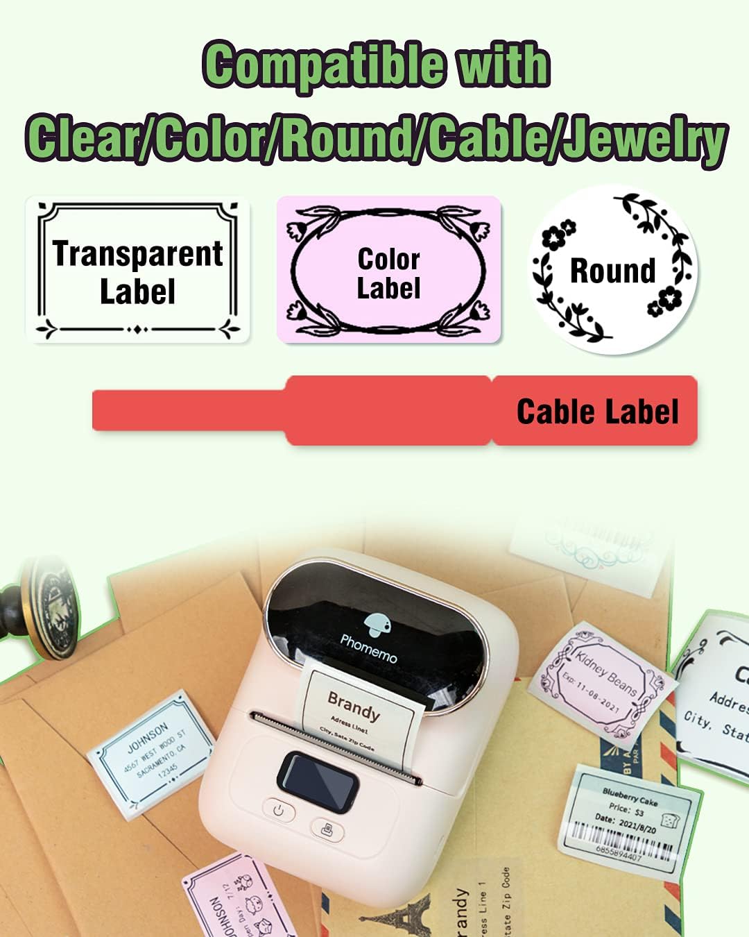 Phomemo M110 Label Maker Machine- with 3 Label Bluetooth Label Maker for for Business Labeling, Barcode, Office, Cable, Retail, with Fonts Choose, Icons, Templates, Pink