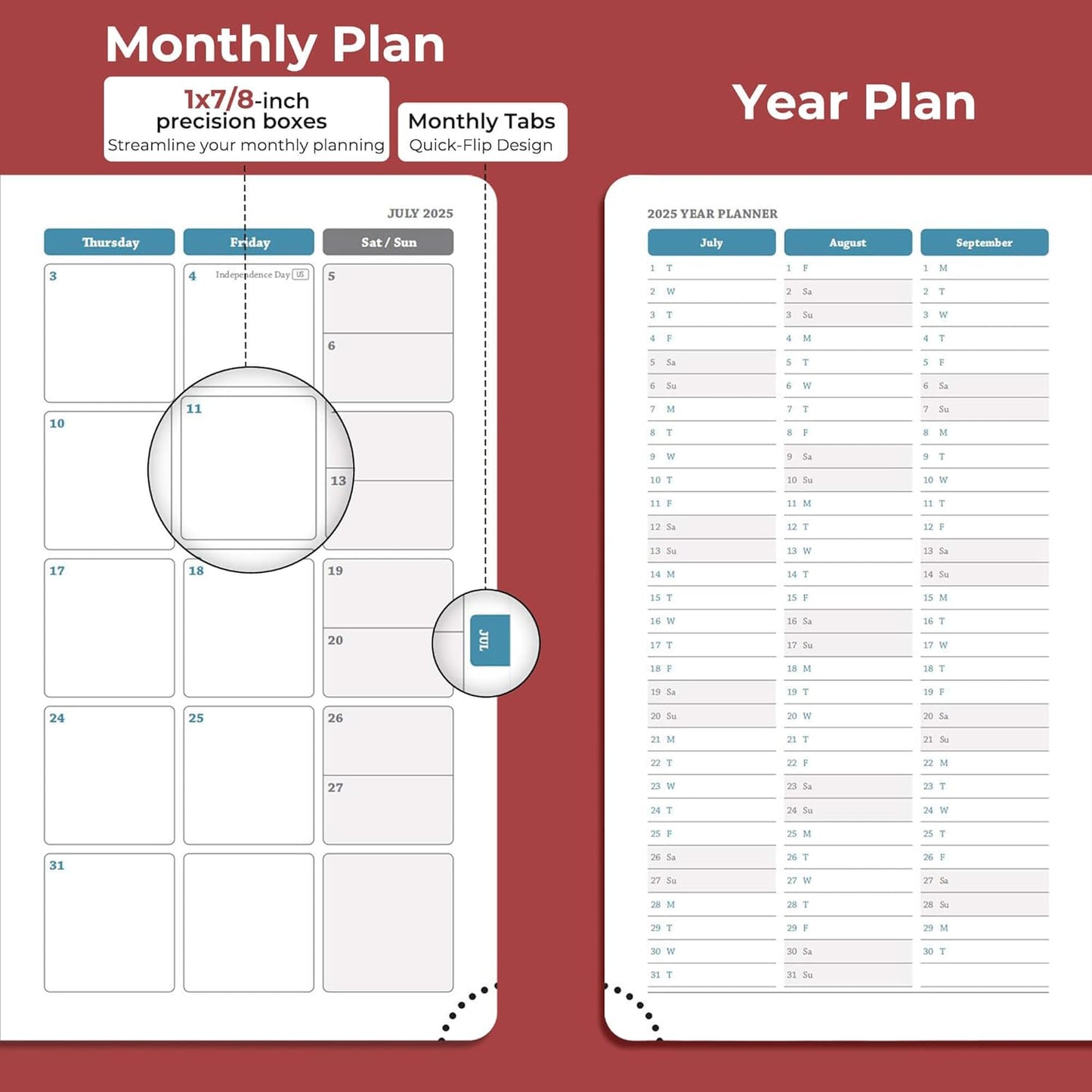 Planner 2025-2026 Daily Weekly and Monthly,6.5"x3.75",18 Months Spiral Bound Calendar Agenda with Self-adhesive Pen Holder,2026 Academic Plan with Vegan Leather Soft Cover,Red