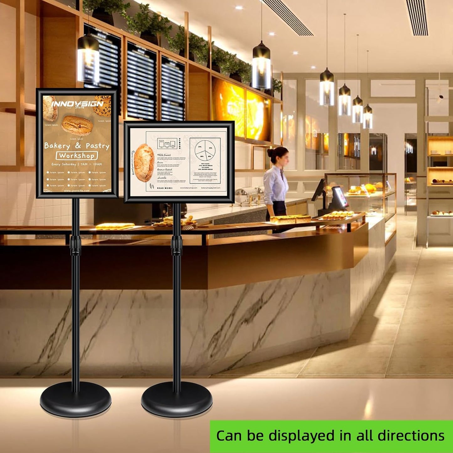 2Packs Adjustable Pedestal Sign Holder Stand 8.5''x11'', Floor Standing Poster Sign Stand, Aluminum Frame for Vertical/Horizontal View Sign stand,Outdoor/Indoor Standing Sign Holders, Black