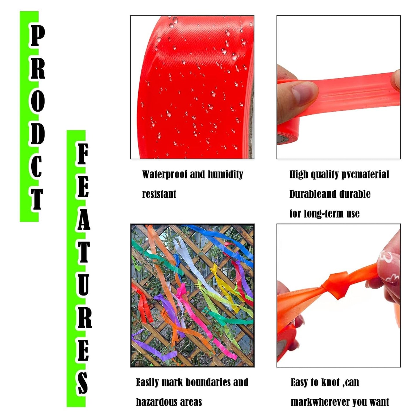 10 Pack Green Flagging Tape, Non-Adhesive Plastic Ribbon Neon Marking Roll,1inch*2000ft, Marking Tape for Tree Marking, Hunting, Boundaries and Hazardous Areas,Trail Marking