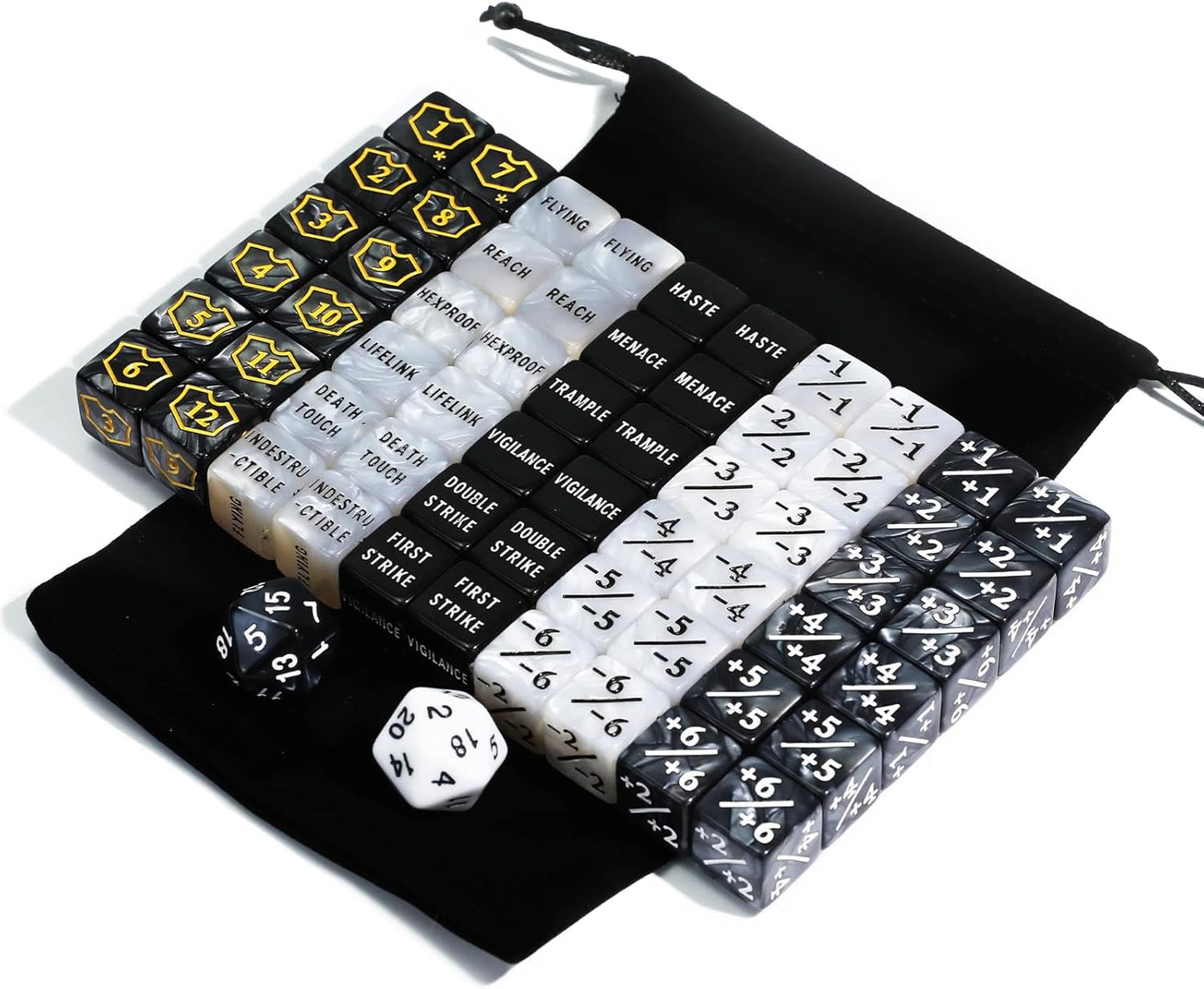 SIXPOINTS 62PCS MTG Dice Set with Plus 1 Life Counter & Keyword Token Dice & Shield Life Counter Dice & D20 Dice Set for Magic The Gathering, MTG, TCG, Card Games Accessories (62Pcs/Set Color-A)