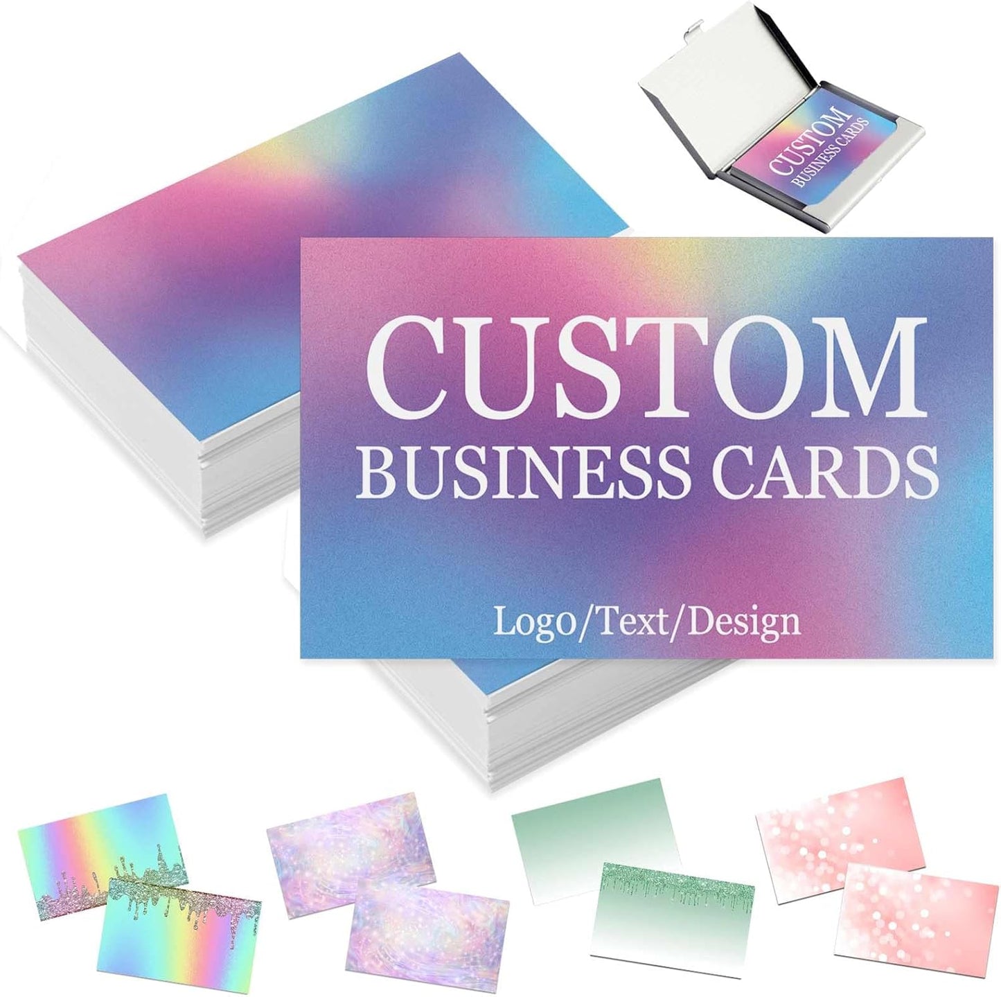 Custom Business Cards Personalized with Photo, Logo, Text - 1000 Sheets, 3.5" x 2", Glitter Template
