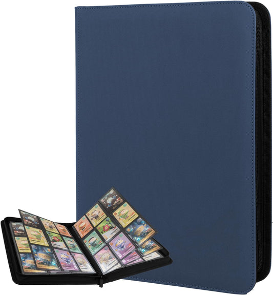 Trading Card Binder 9 Pocket with Zipper, Fvxldcz PU Cover Card Collection Binder 540 Cards Sleek Side-Loading Card Album, Sturdy Card Collection Folder for TCG, MTG, Yugioh, Sport Cards (Navy Blue)
