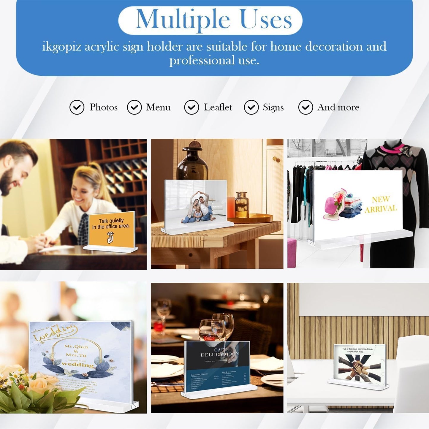 Acrylic Sign Holder 7 x 5 inches 6 Pack Horizontal Desktop Display Stand, Sign Holder, Suitable for Restaurants, Promotions, Photo Frames, Events, Meetings Acrylic Display Holder