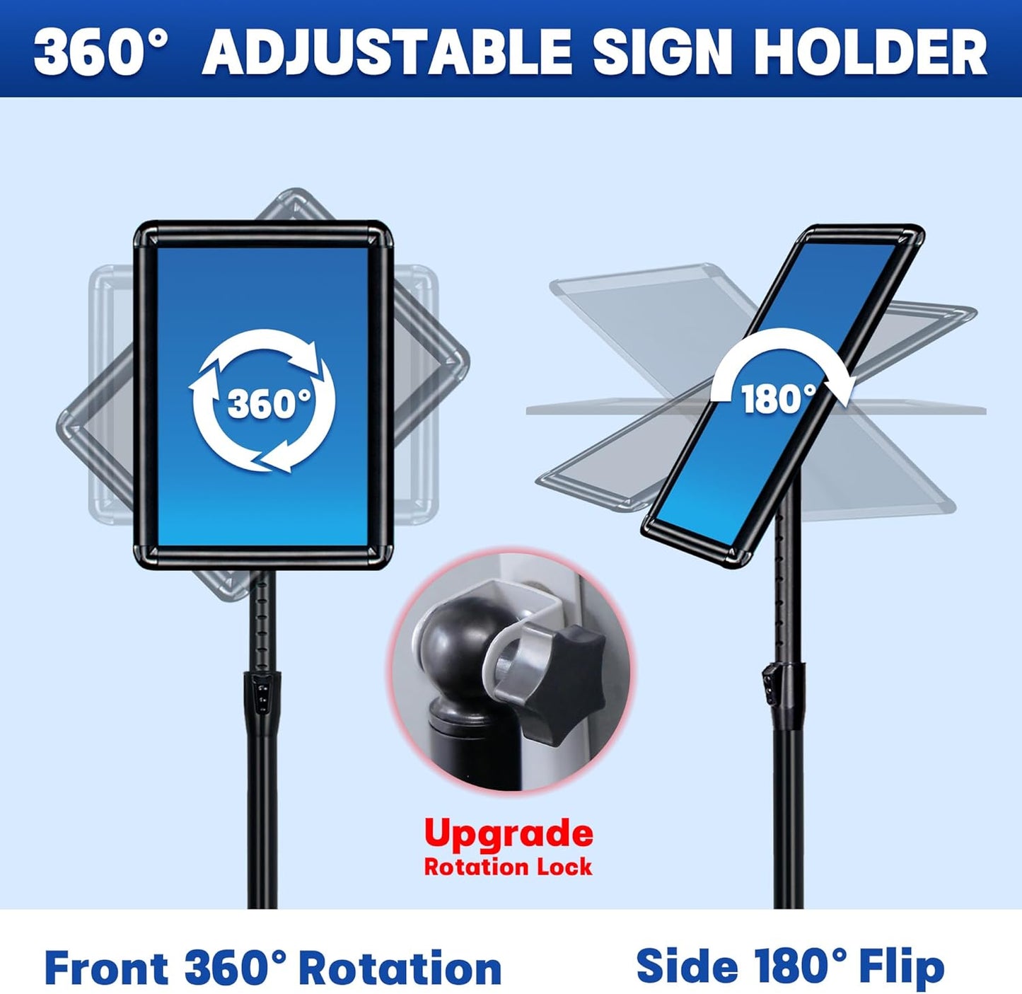 Sign Stand for Display - Adjustable 8.5x11 Inch Floor Standing Sign Holder, Pedestal Poster Stand for Vertical & Horizontal View, Indoor & Outdoor Use for Business, Mall, Restaurant - Black