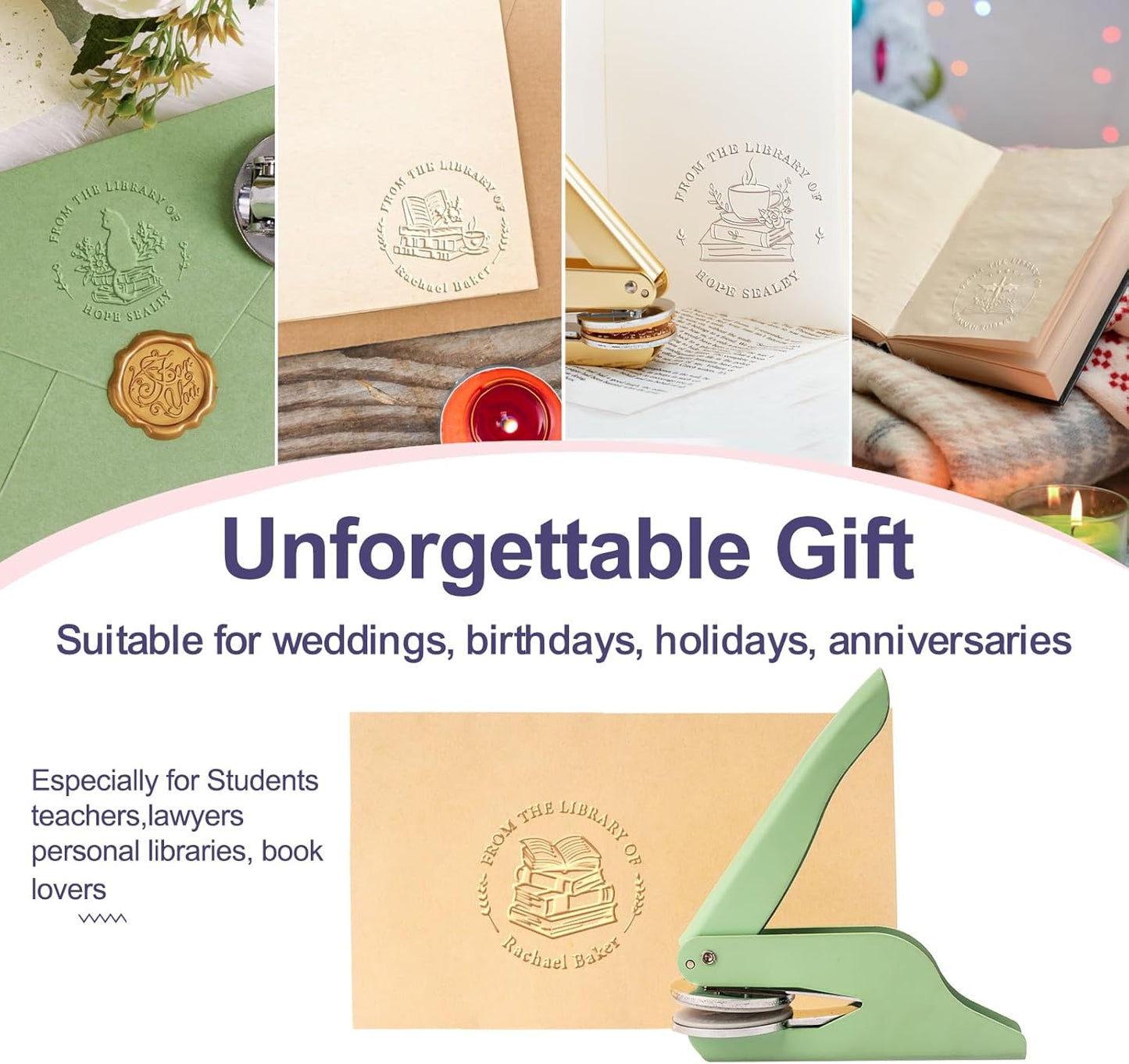 Personalized Book Embosser – Custom Book Stamp for Book Lovers, Libraries, and Gifts, Personalized Embosser with Custom Design (Including Dragon, Cat, Flower, and Other Patterns)