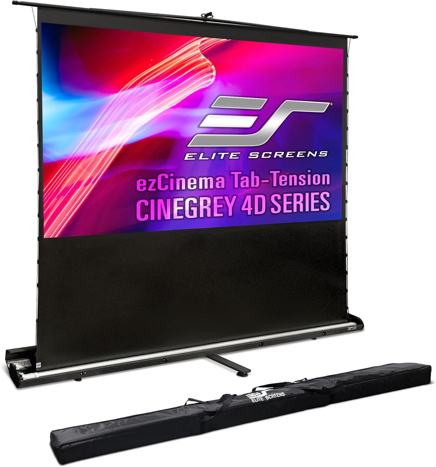 Elite Screens ezCinema Tab-Tension CineGrey 4D, 113-inch 16:9, Manual Floor Pull Up ISF Ceiling Ambient Light Rejecting, Portable Home Office Classroom Projector Screen with Carrying Bag, FT113UH-C4D