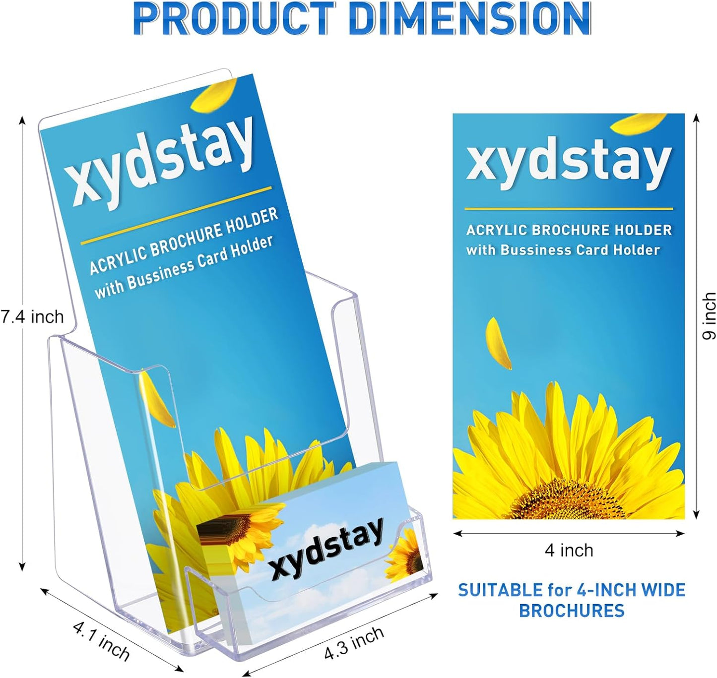 4x9 Acrylic Brochure Holder with Business Card Holder, Clear Display Stand, Plastic Table stand Sign Holder, Pamphlet Holder Flyer Holder, Acrylic Display Stand for Office, Home, Store, 2 Pack