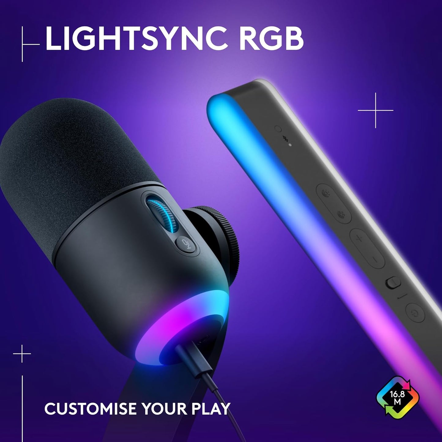 Logitech G Litra Beam LX Premium Dual-Sided RGB LED Streaming Key Light + Yeti GX Dynamic RGB Gaming Microphone with LIGHTSYNC, USB