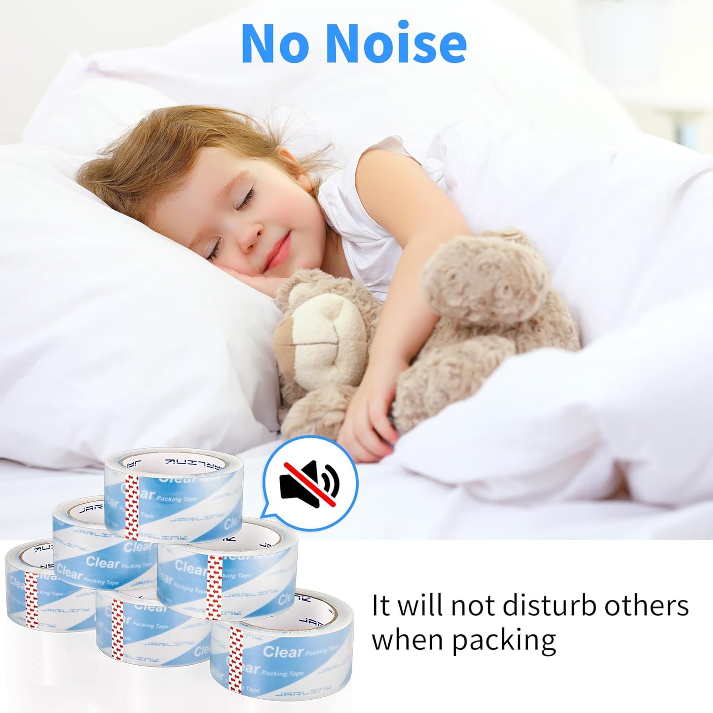 JARLINK No Noise Clear Quiet Packing Tape (12 Rolls), Heavy Duty Packaging Tape for Shipping Packaging Moving Sealing, 2.4mil Thick, 1.88 inches Wide, 60 Yards Per Roll, 720 Total Yards