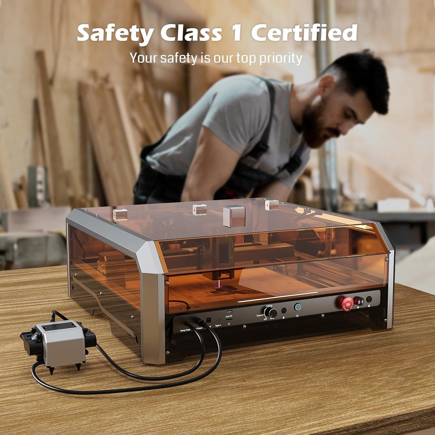 L8 Laser Engraver, 20W Laser Cutter Built-in Acrylic Enclosure with Vent, Air Assist Pump, Honeycomb, Camera, All-in-one Plug and Play Laser Engraving Machine, Laser Safety Class 1