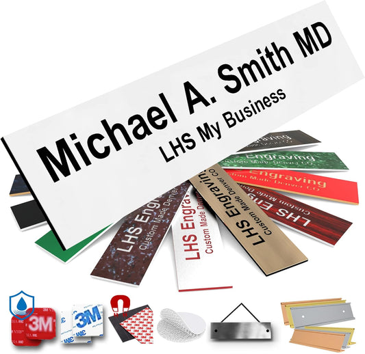 Door Name Plate Personalized for Office White Plastic Name Plate Black Letters - Made in USA 2x12 B16