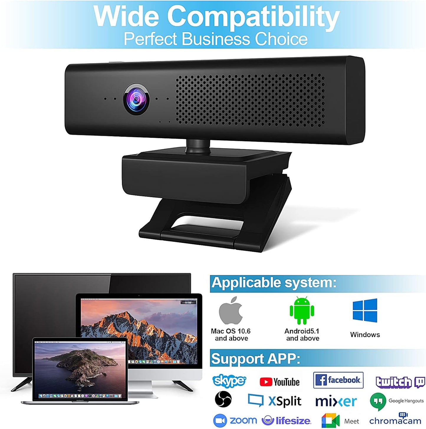 Full HD 1080P Computer Camera with 4 Built-in Omnidirectional Microphones and Speaker for Video Conference Streaming, USB External Webcam with Magnetic Privacy Cover for Desktop Monitor Laptop