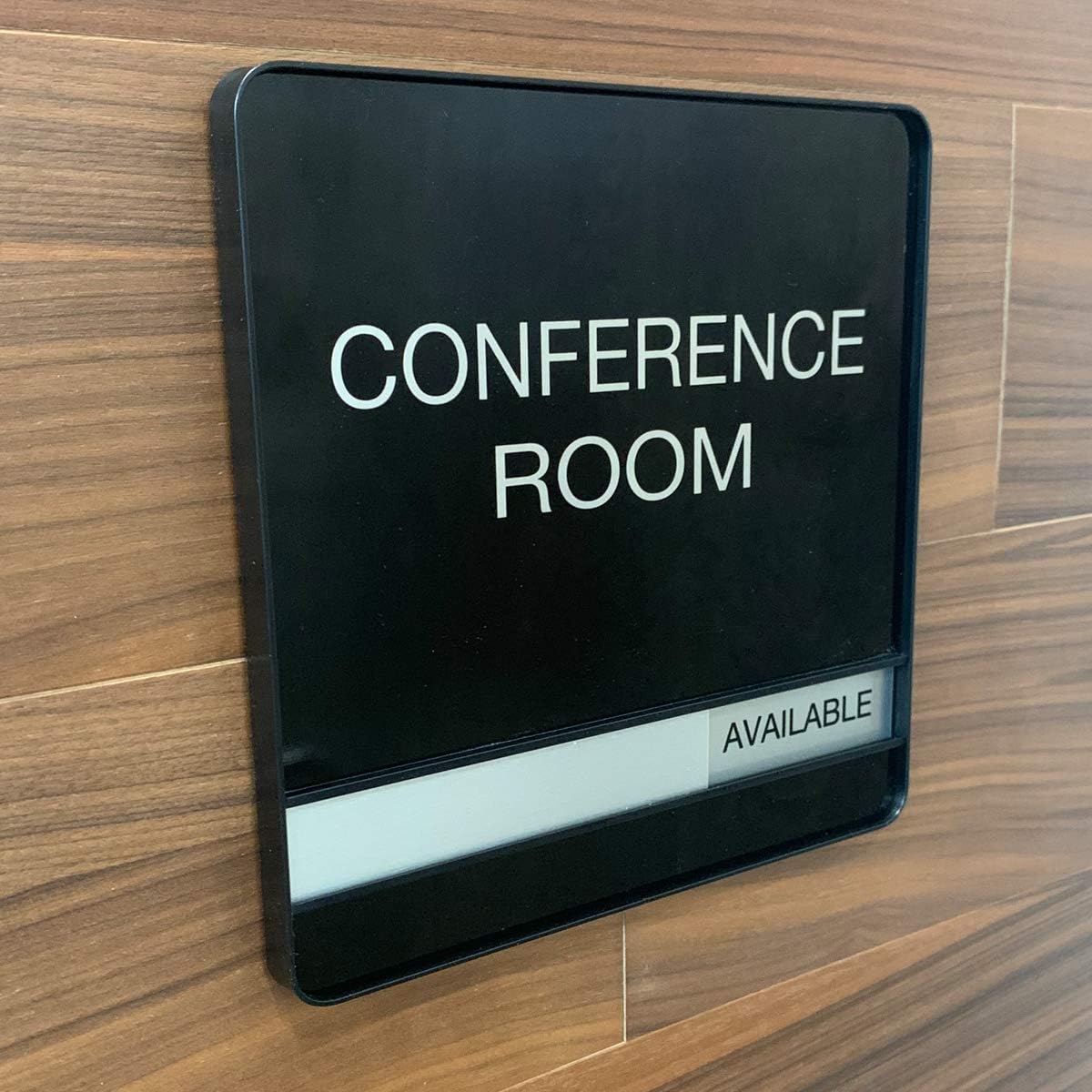 NapTags Conference Room Slider Signs (Black - Black Frame, 8" x 8")