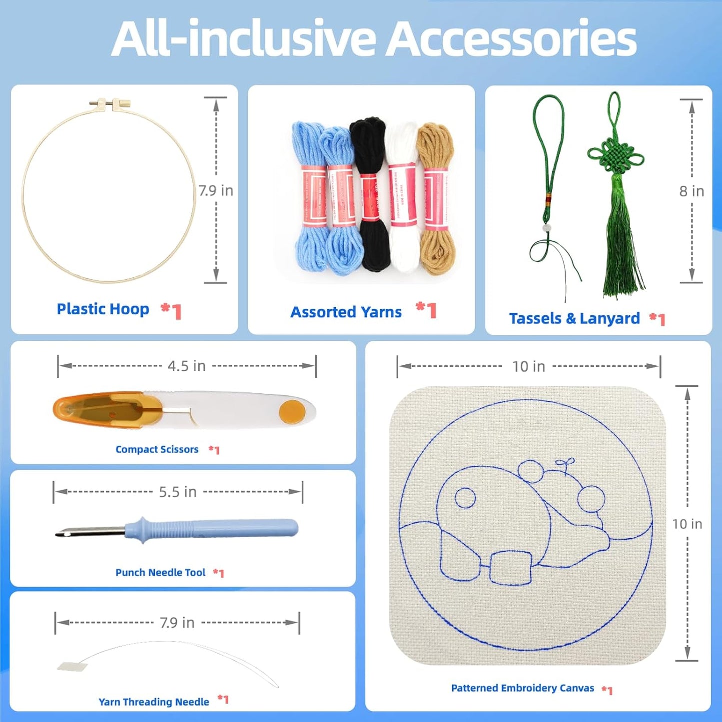 Danvk Panda Punch Embroidery Kit with Embroidery Fabric, Hoop,Scissor,Punch Needle and Yarns, Hand Craft Gift,DIY Embroidery Kits, Hand Punch Needle Kit for Women and Kids Beginners(Panda-Crawling)