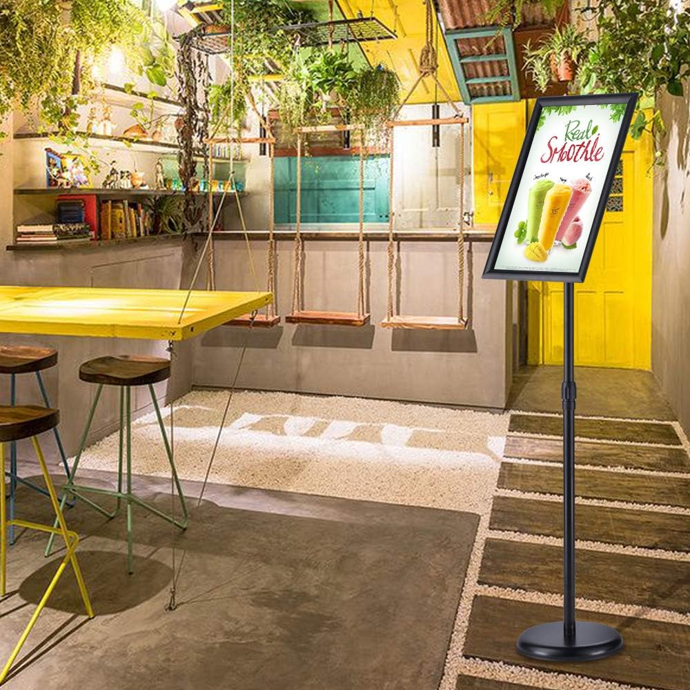 Heavy Duty Adjustable Pedestal Poster Sign Stand, 11x17 Aluminum Open Floor Standing Sign Holder for Vertical and Horizontal View Display. (2 Pack, Black)