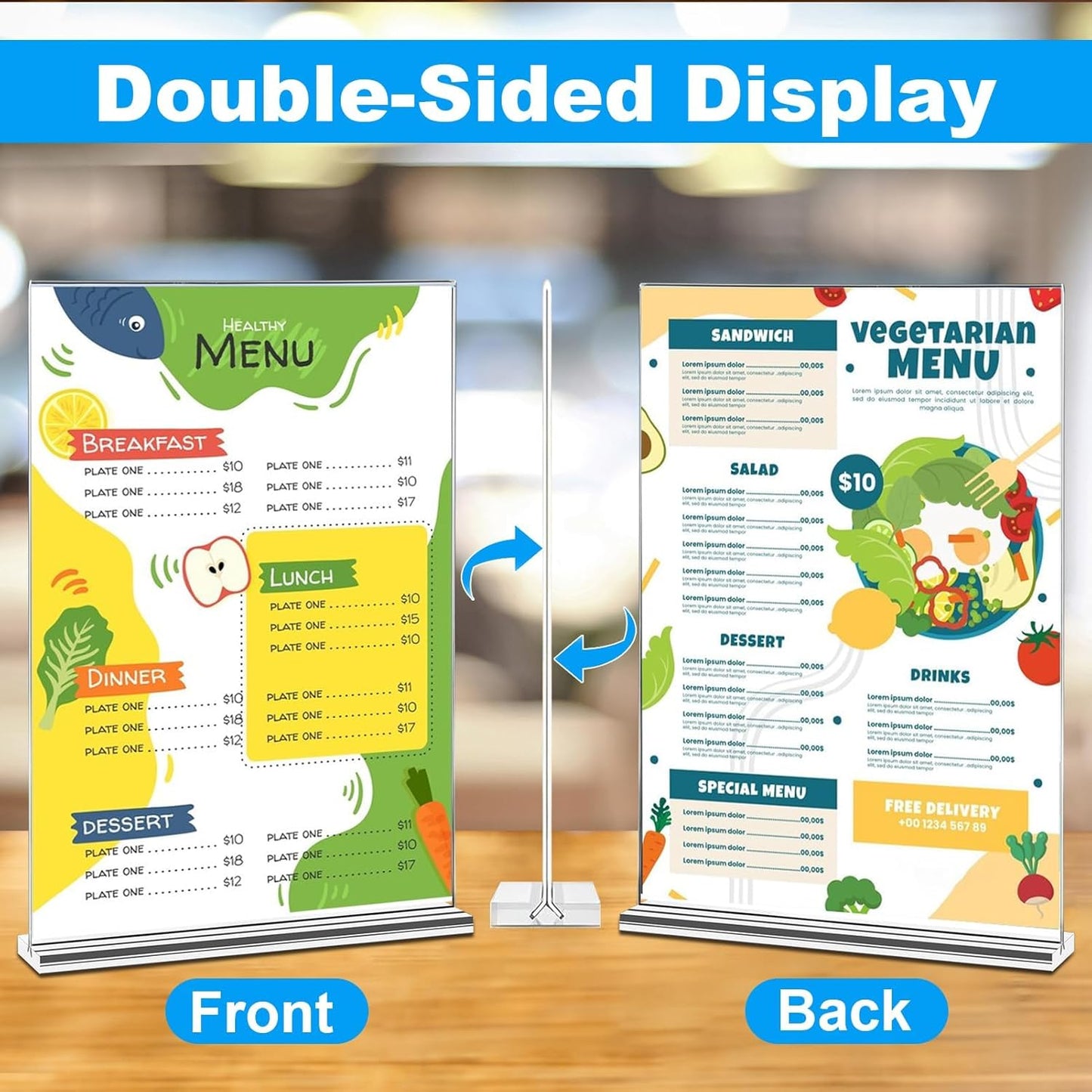 EHWINE Acrylic Sign Holder 8.5 x 11, 10 Pack Double-Sided Stand up Table Top Sign Holders, Clear Acrylic Picture Frame Menu Flyer Paper Holder Display Stand for Office Business Store Wedding Party