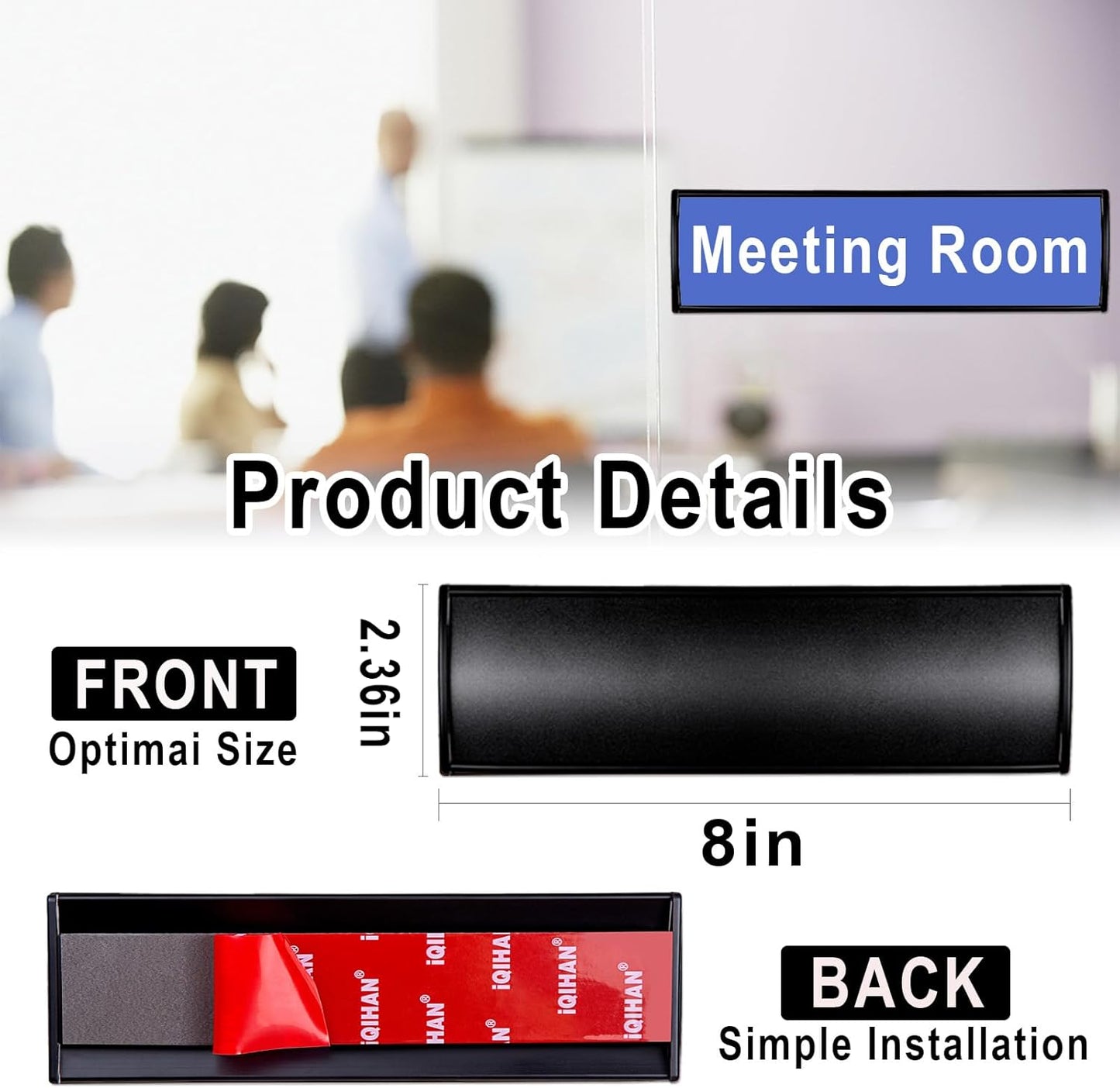 Set of 5 - Nameplate Holder for Wall Mount, 2.36'' x 8'' Curved Office Business Door Sign Holder-Black