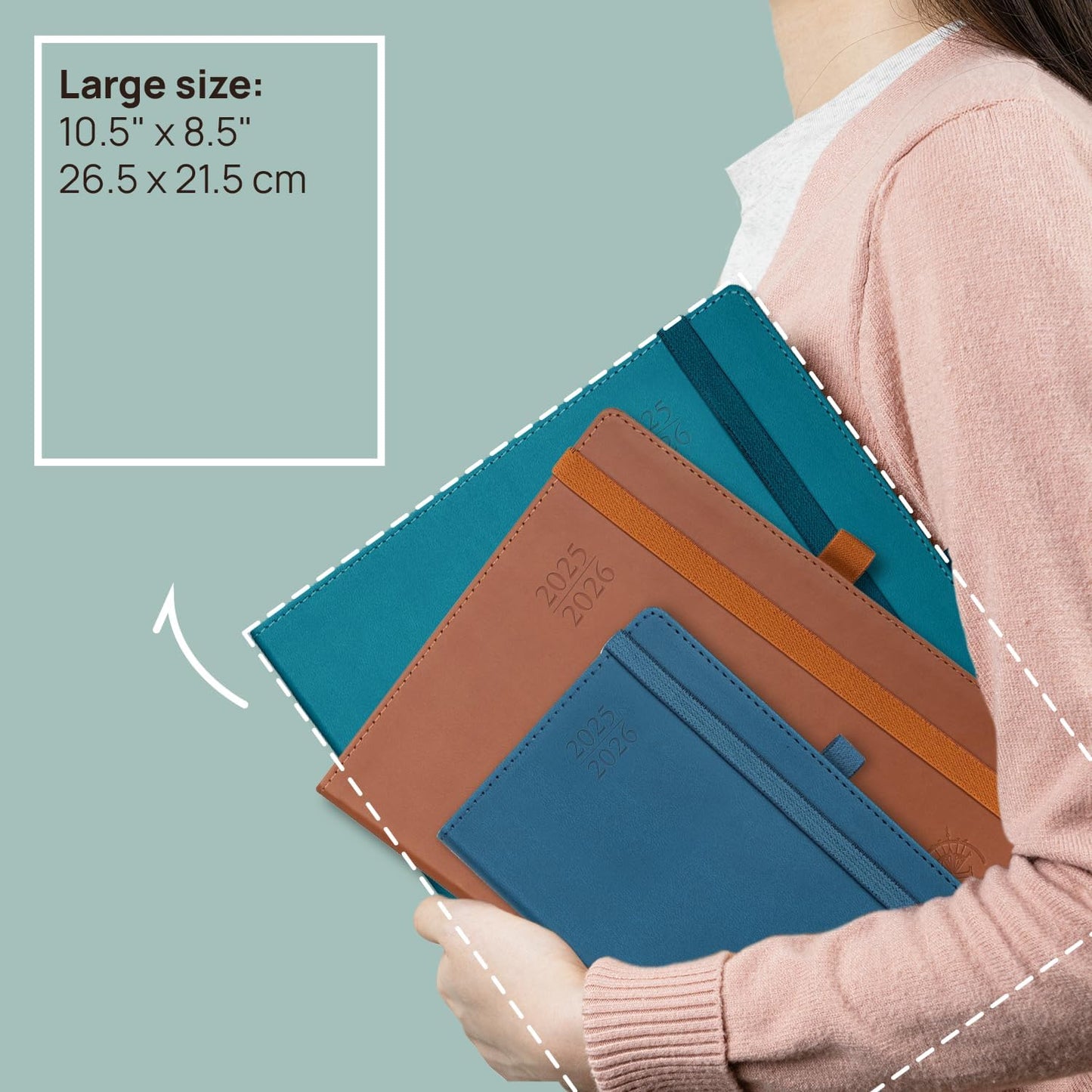 POPRUN Planner 2025-2026 (Large - 8.5'' x 10.5'') Academic Weekly Calendar (July 2025 - June 2026) with Hourly Time Slots, Monthly Tabs, 100GSM Thick Papers, Leather Soft Cover - Grey