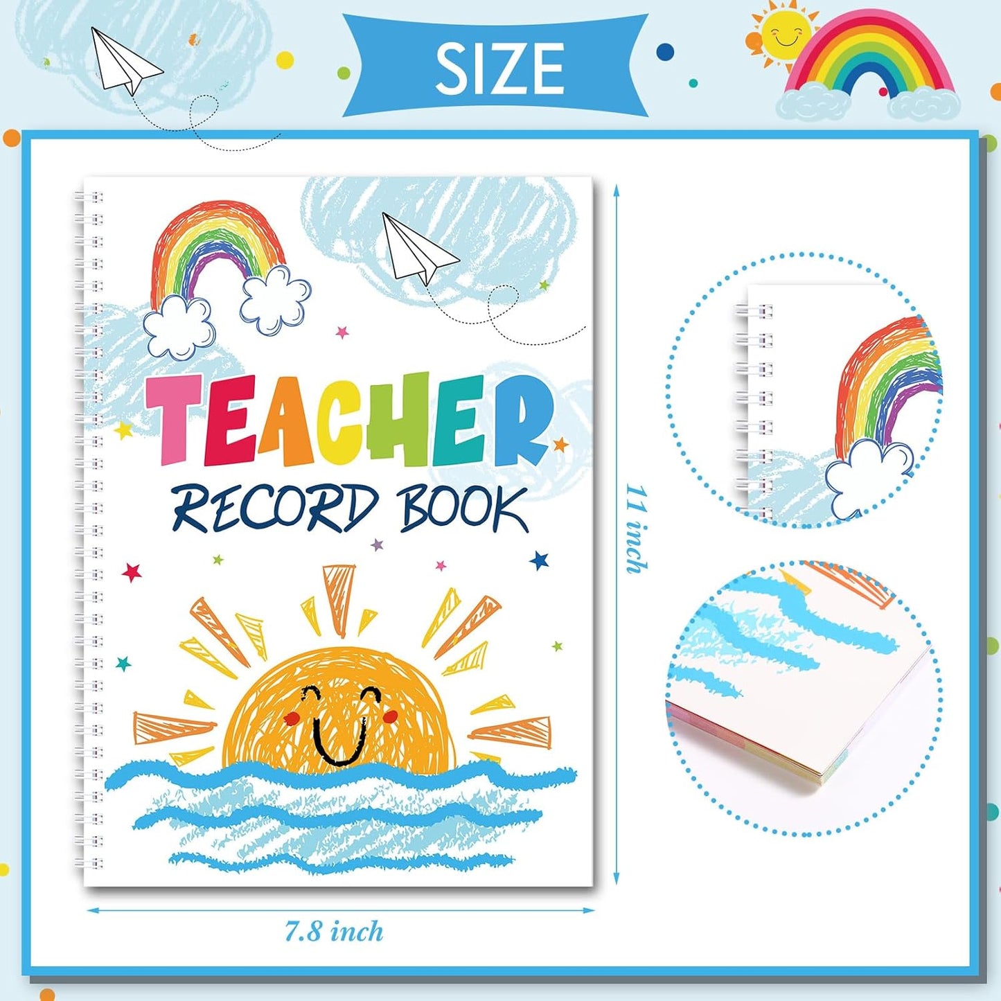Teacher Record Book Teacher Grade Book Spiral Bound Record Class Gradebook Office Favors Gift for Classroom Attendance Supplies Decoration Double Sided Color Printing(Sunny)