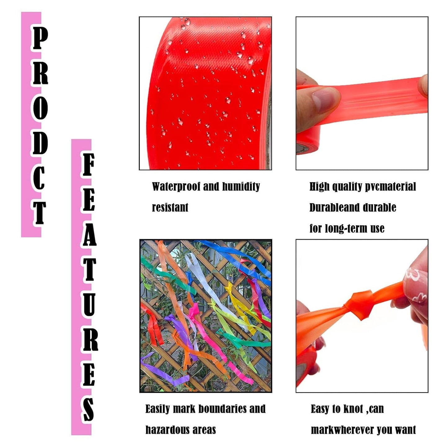 10 Pack Pink Flagging Tape, Non-Adhesive Plastic Ribbon Neon Marking Roll, 1inch*2000ft, Marking Tape for Tree Marking, Hunting, Boundaries and Hazardous Areas,Trail Marking