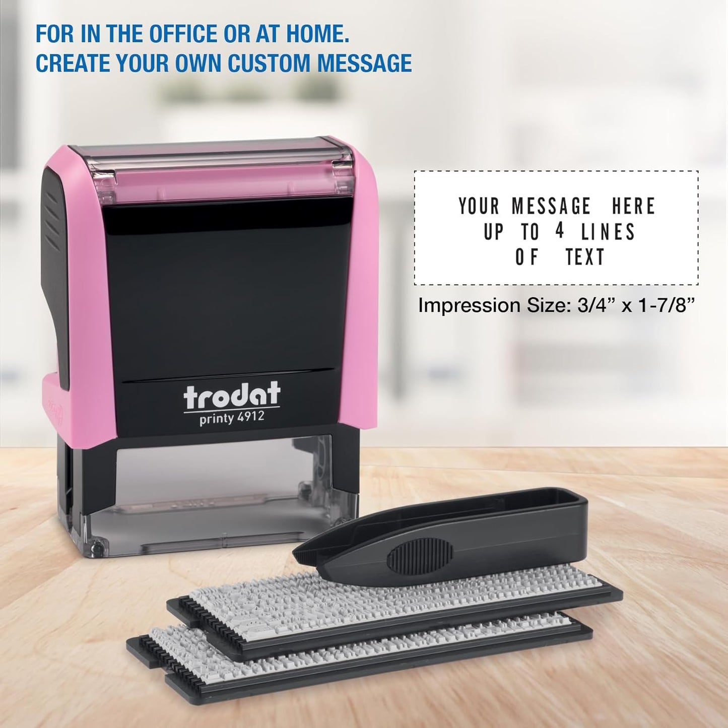 Trodat Printy 4912 Self Inking Do it Yourself (DIY) 4 line Personalized Custom Message or Address Stamp kit with Black Ink, Impression Size: 3/4” x 1-7/8” inch (Pink)