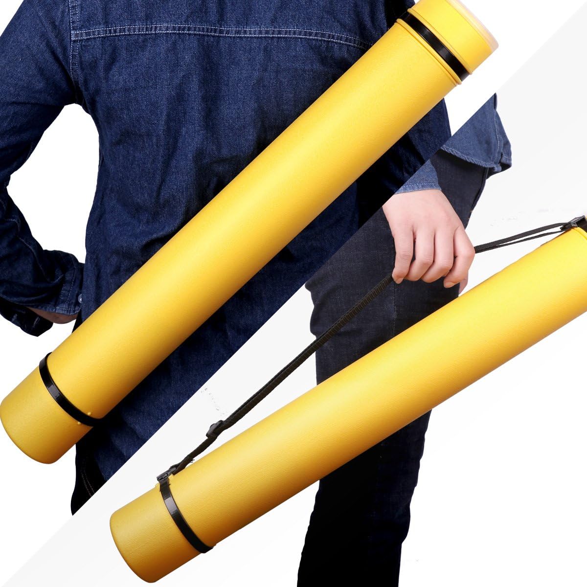 TRANSON Durable Poster Storage Tube with Straps 24"-40" Extendable for Blueprints, Artwork, Maps, Posters Color Yellow