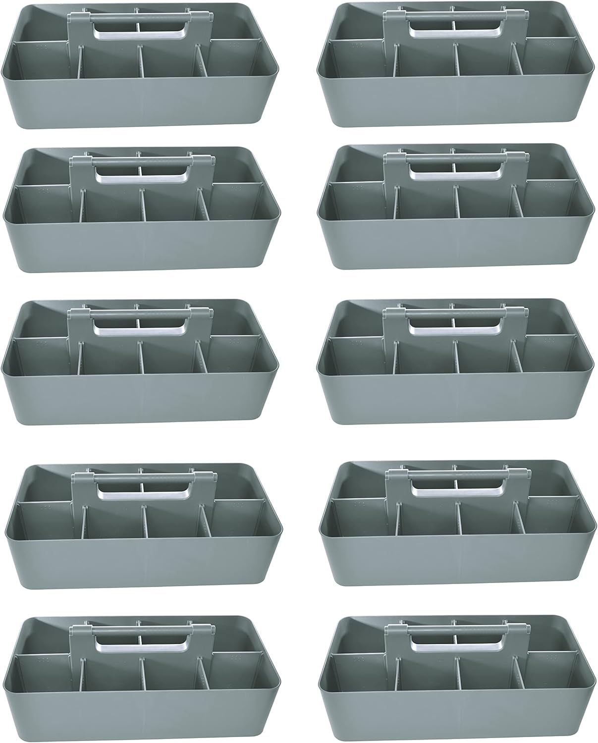 -Bulk Large Portable Caddy DIY Dividers, 8 Compartments, School Office,Portable Basket with Handle Storage Organizer Modern Made in USA (10 PACK, Orion Gray)