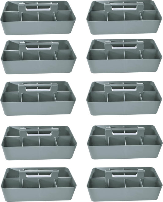 -Bulk Large Portable Caddy DIY Dividers, 8 Compartments, School Office,Portable Basket with Handle Storage Organizer Modern Made in USA (10 PACK, Orion Gray)