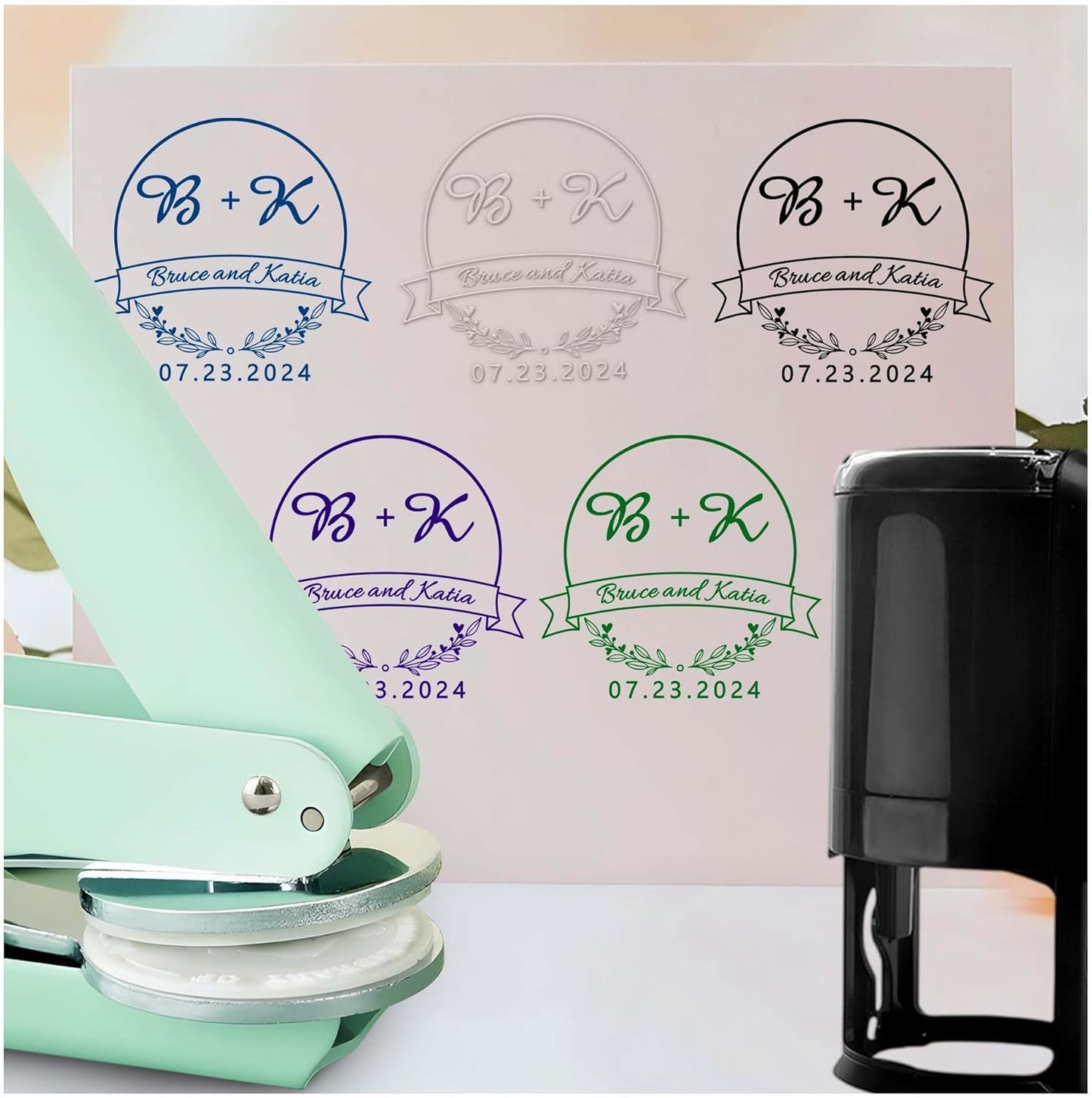 Personalized Wedding Embosser Stamp， Custom Book Business Card Paper Document Notebook, Self Inking Stamp，Book Lover Gifts，Christmas Gifts (Style06)