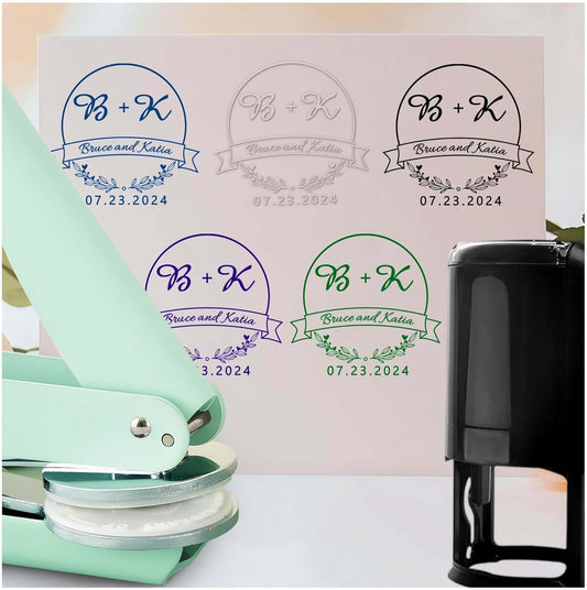 Personalized Wedding Embosser Stamp， Custom Book Business Card Paper Document Notebook, Self Inking Stamp，Book Lover Gifts，Christmas Gifts (Style06)