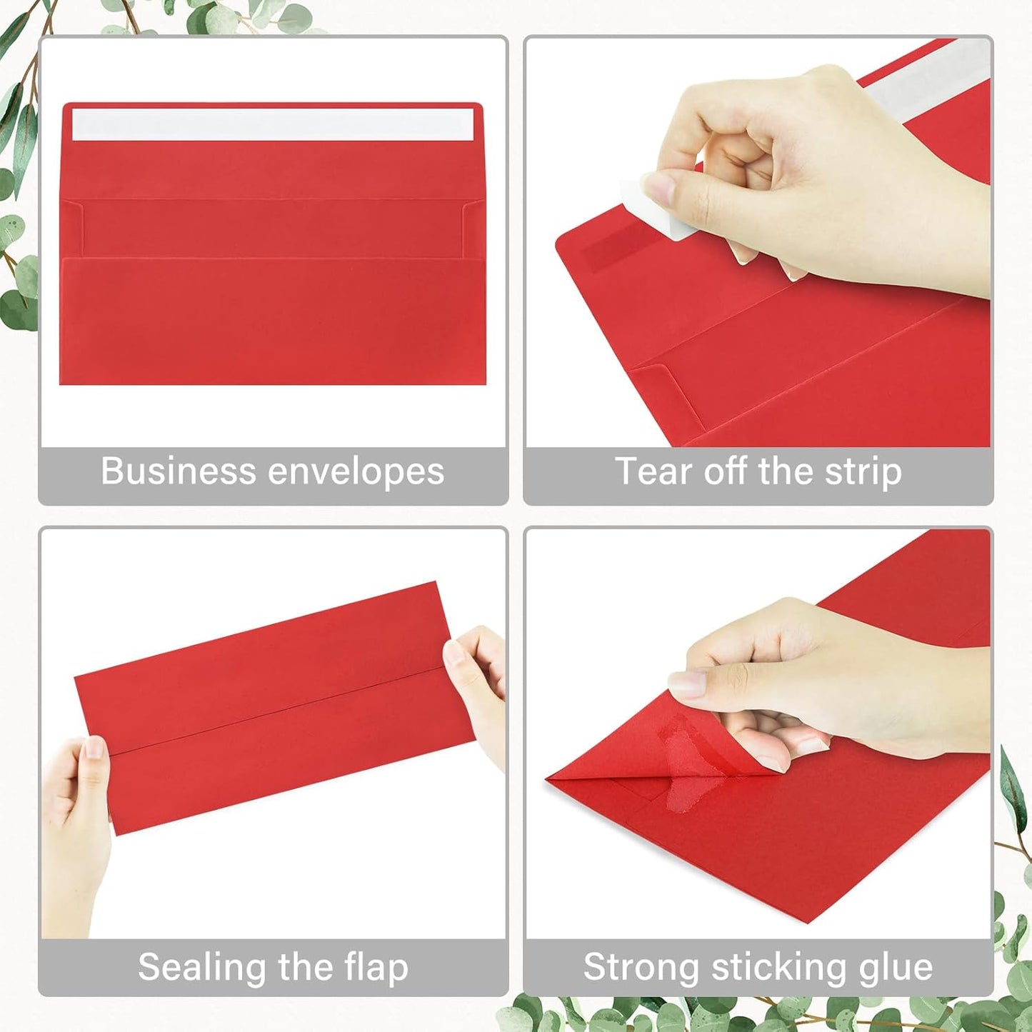 100 Pack #10 Christmas Red and Green Envelopes Letter Size, Business Envelopes Self Seal for Invoices, Letter Mailing, Office Checks, 4 1/8 x 9 1/2 Inches