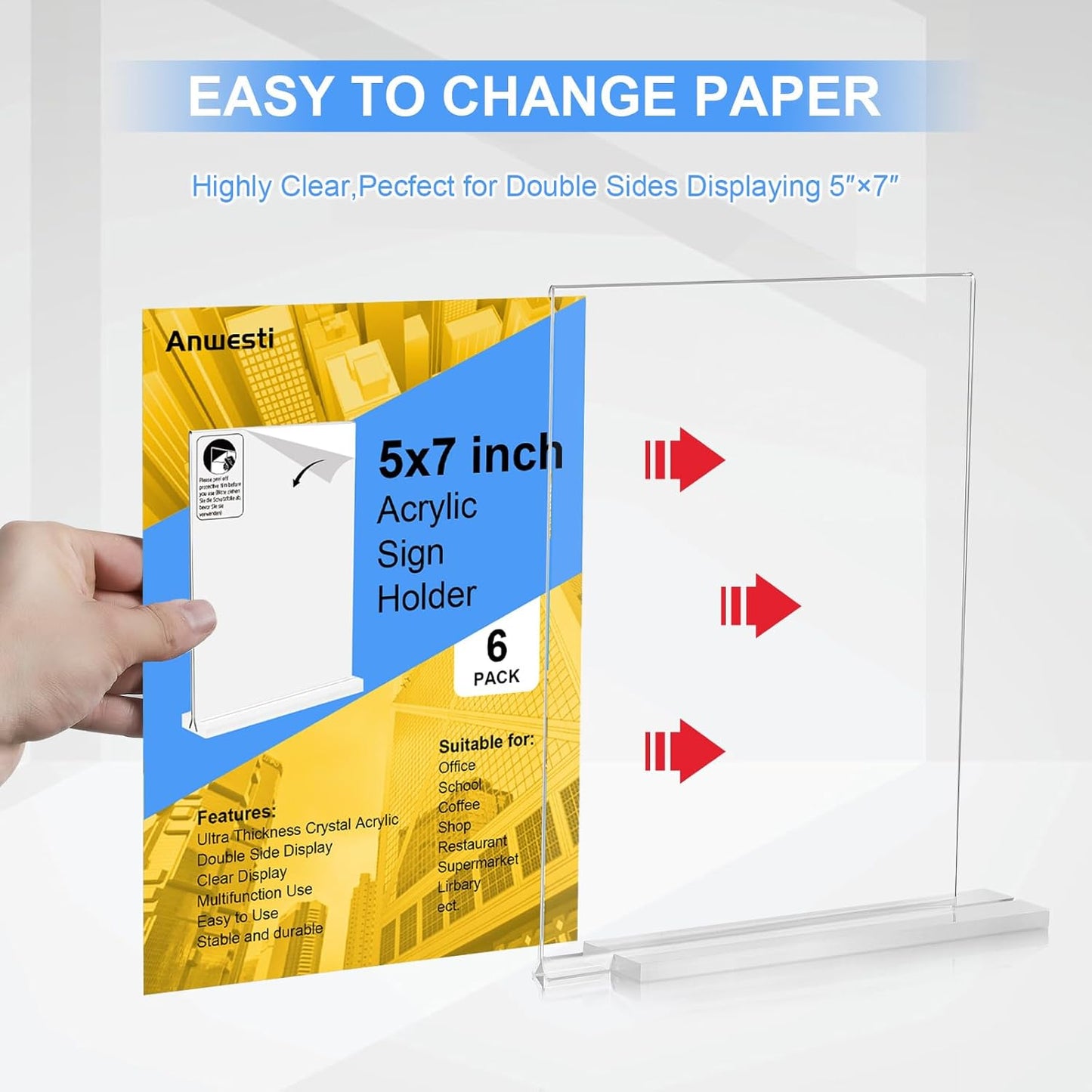 6 Pack Acrylic Sign Holder 5x7 Inches, Clear Small Acrylic Document Holder Frames, Plastic Table Brochure Sign Holder for Office, Events, School, Shop, Trade suppliers